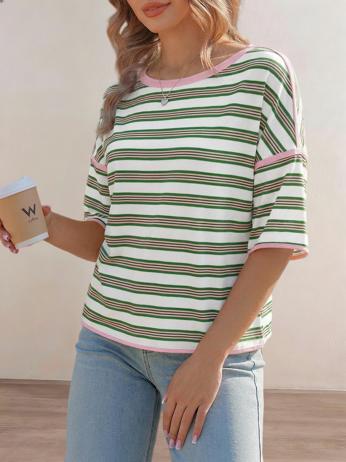 Imily Bela Womens Oversized Striped T-Shirts Summer Casual Color Block Short Sleeve Tops Drop Shoulder Boxy Tees