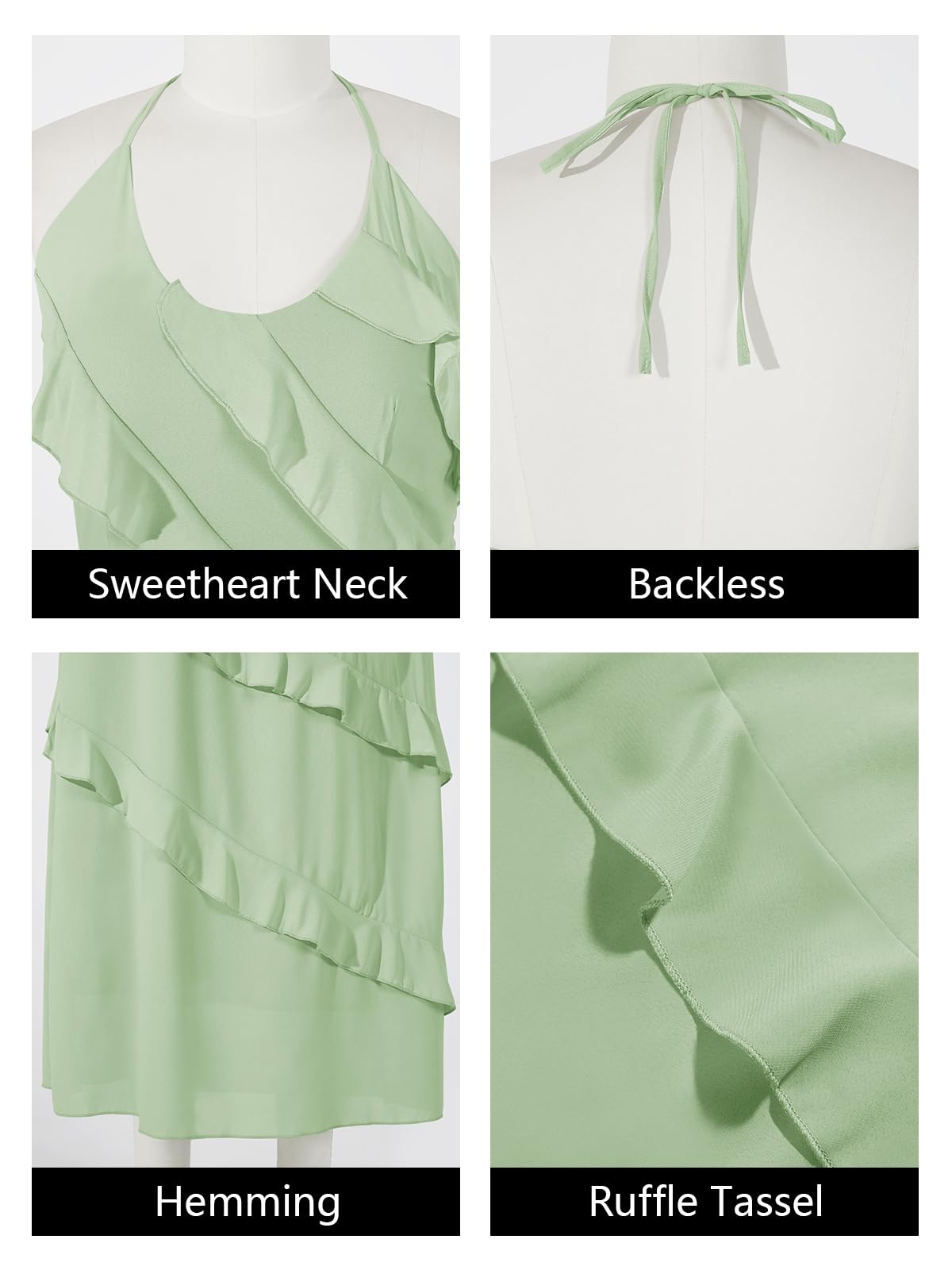 Imiy Bela Womens Sexy Chiffon Halter Maxi Dress Sleeveless Backless Ruffle Tassel Party Club Dresses