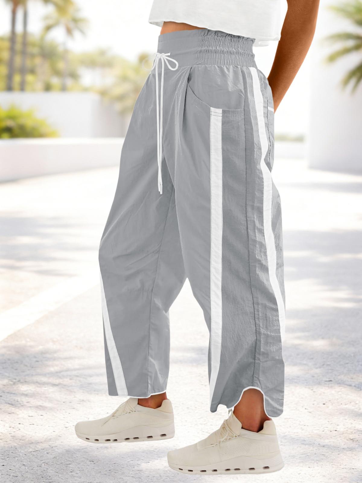 Imily Bela Women's Baggy Wide Leg Pants Casual Drawstring Elastic Waisted Contrast Color Workout Y2K Track Pants