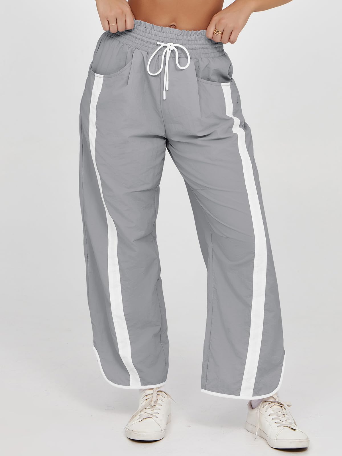 Imily Bela Women's Baggy Wide Leg Pants Casual Drawstring Elastic Waisted Contrast Color Workout Y2K Track Pants