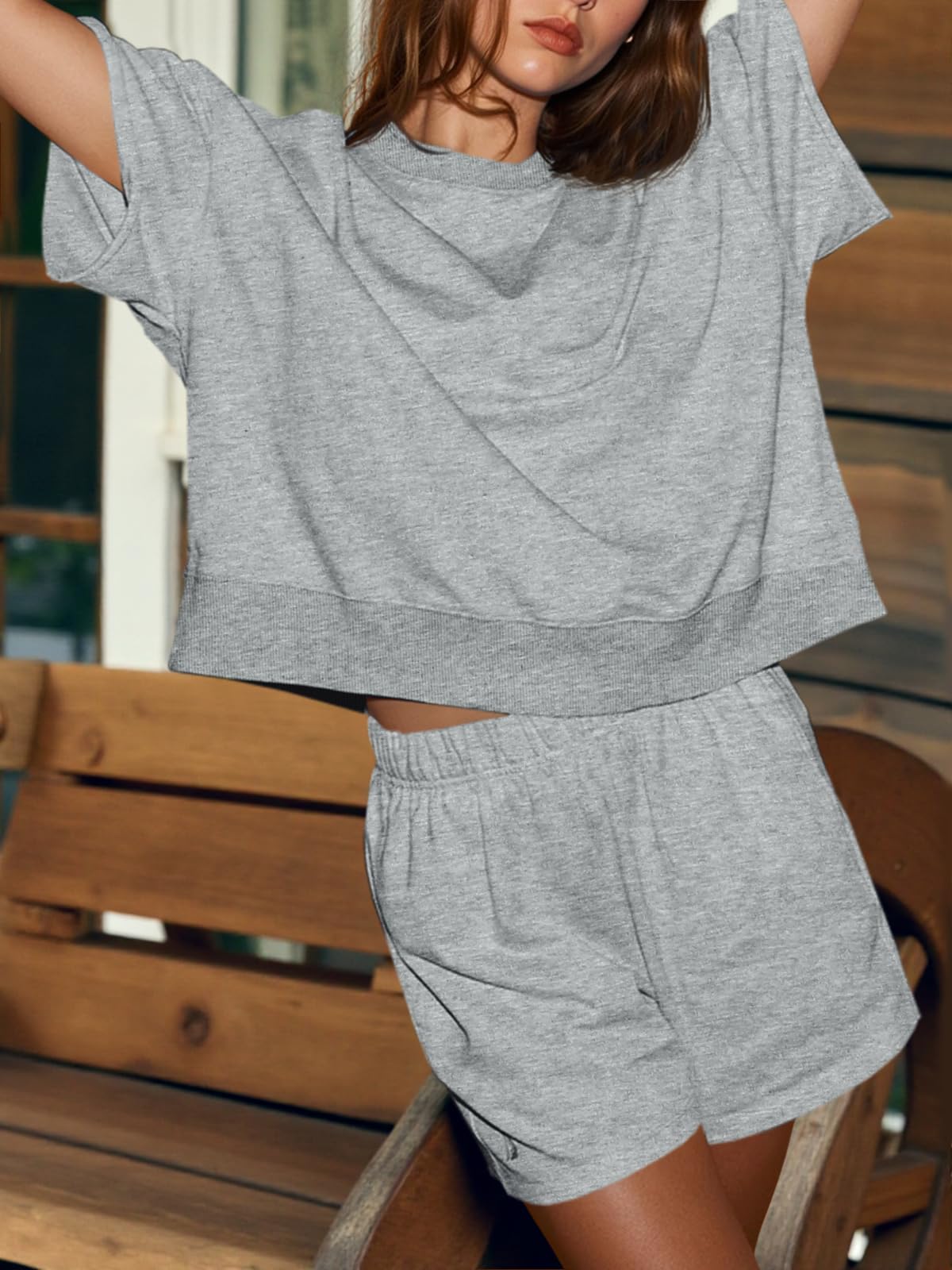 Imily Bela Womens 2 Piece Outfits Casual Oversized Cropped Sweatshirt and High Waist Running Shorts Tracksuit Sets