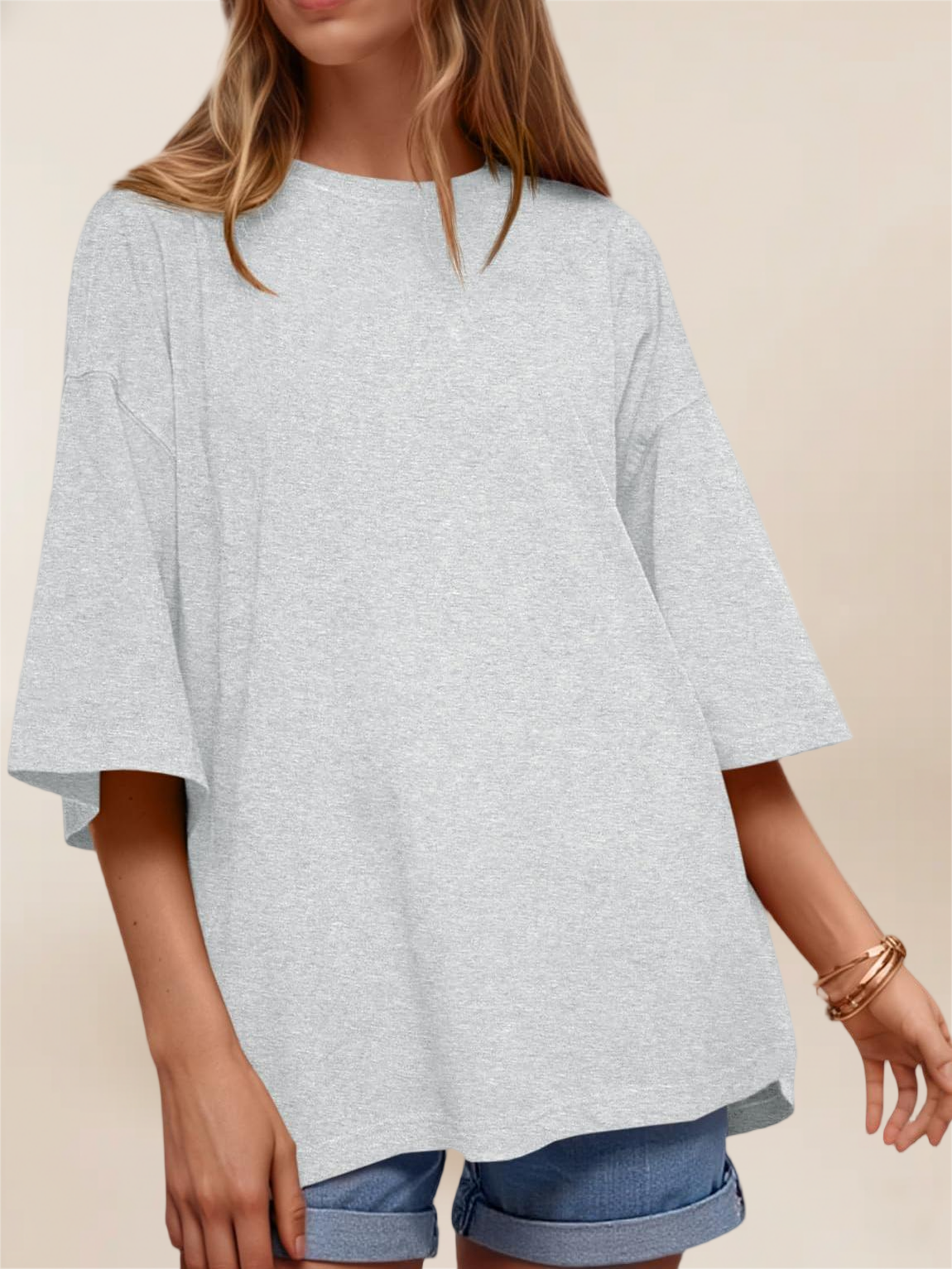 Imily Bela Womens Oversized Half Sleeve T-Shirts Summer Casual Crew Neck Tunic Tops Loose Fit Boxy Basic Tees