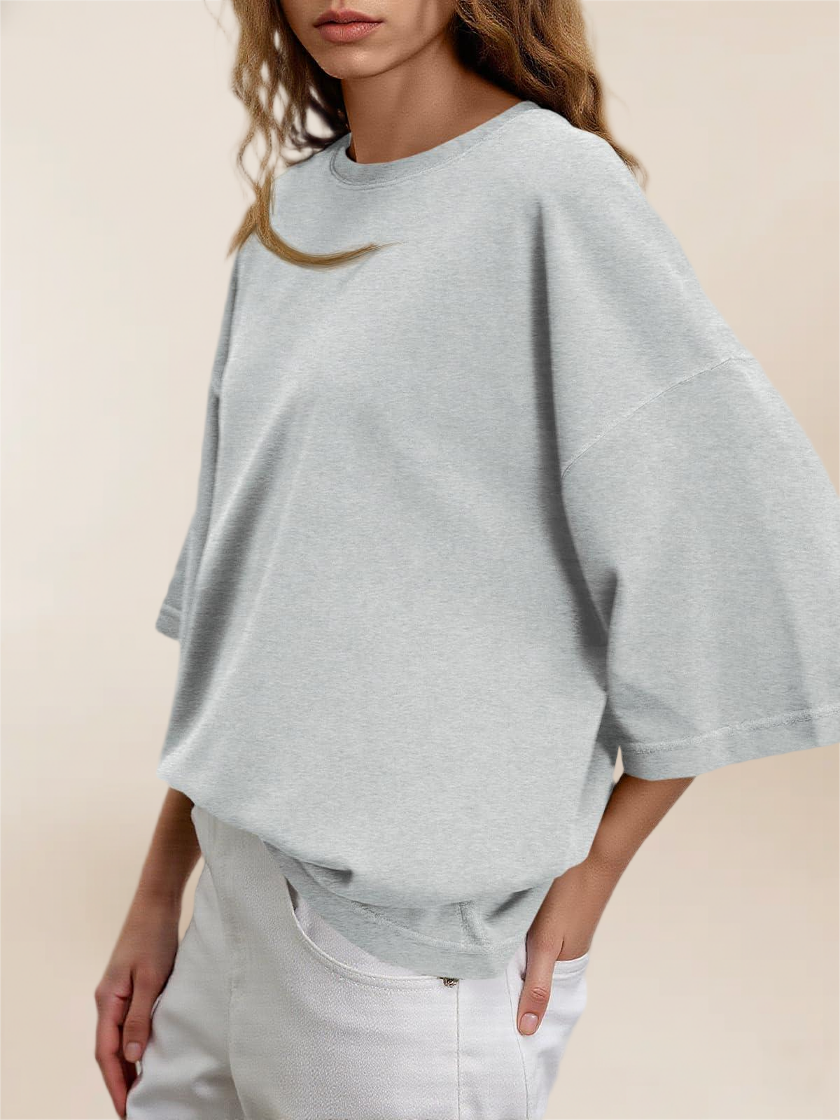 Imily Bela Womens Oversized Half Sleeve T-Shirts Summer Casual Crew Neck Tunic Tops Loose Fit Boxy Basic Tees