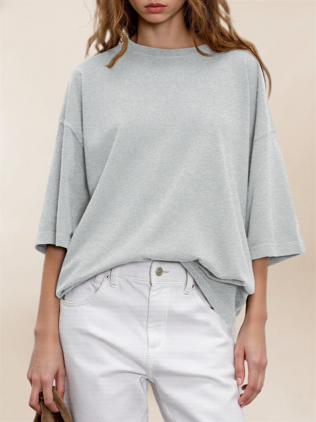 Imily Bela Womens Oversized Half Sleeve T-Shirts Summer Casual Crew Neck Tunic Tops Loose Fit Boxy Basic Tees