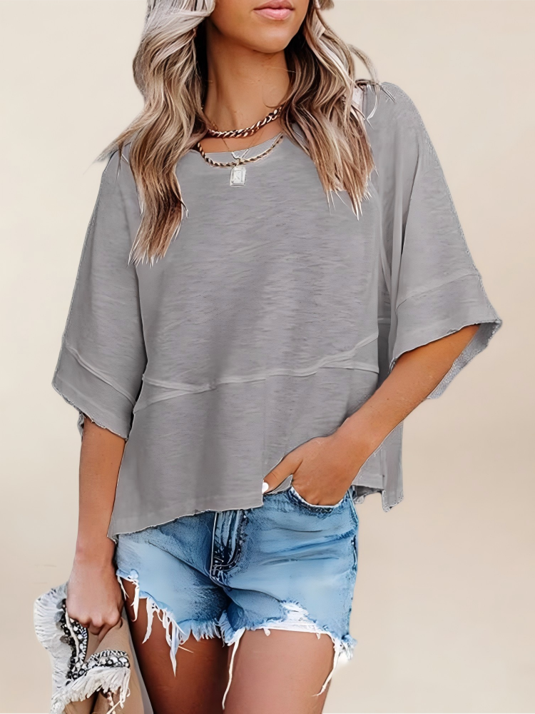 Imily Bela Womens Oversized T Shirts Summer Casual Crewneck 3/4 Sleeve Loose Fit Cute Flowy Tops