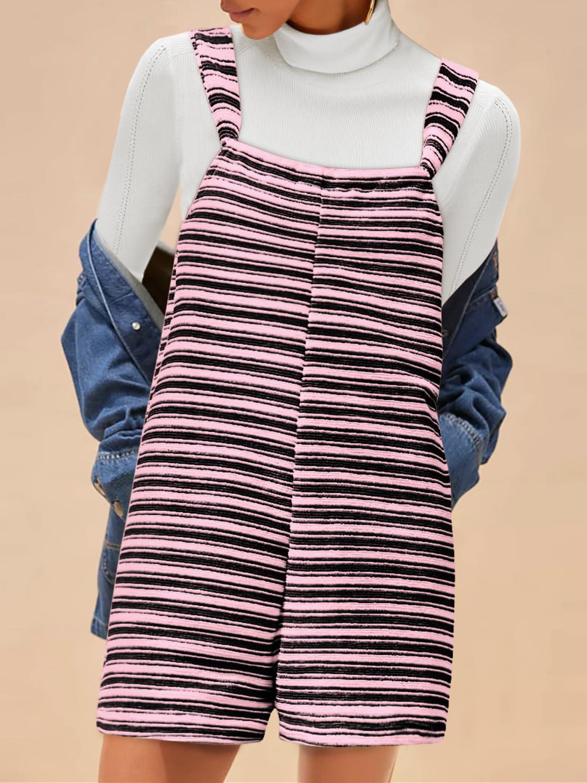 Imily Bela Womens Summer Casual Sleeveless Romper Loose Striped Tied Shorts Overalls Jumpsuit with Pockets