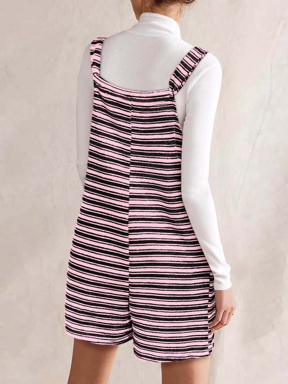 Imily Bela Womens Summer Casual Sleeveless Romper Loose Striped Tied Shorts Overalls Jumpsuit with Pockets