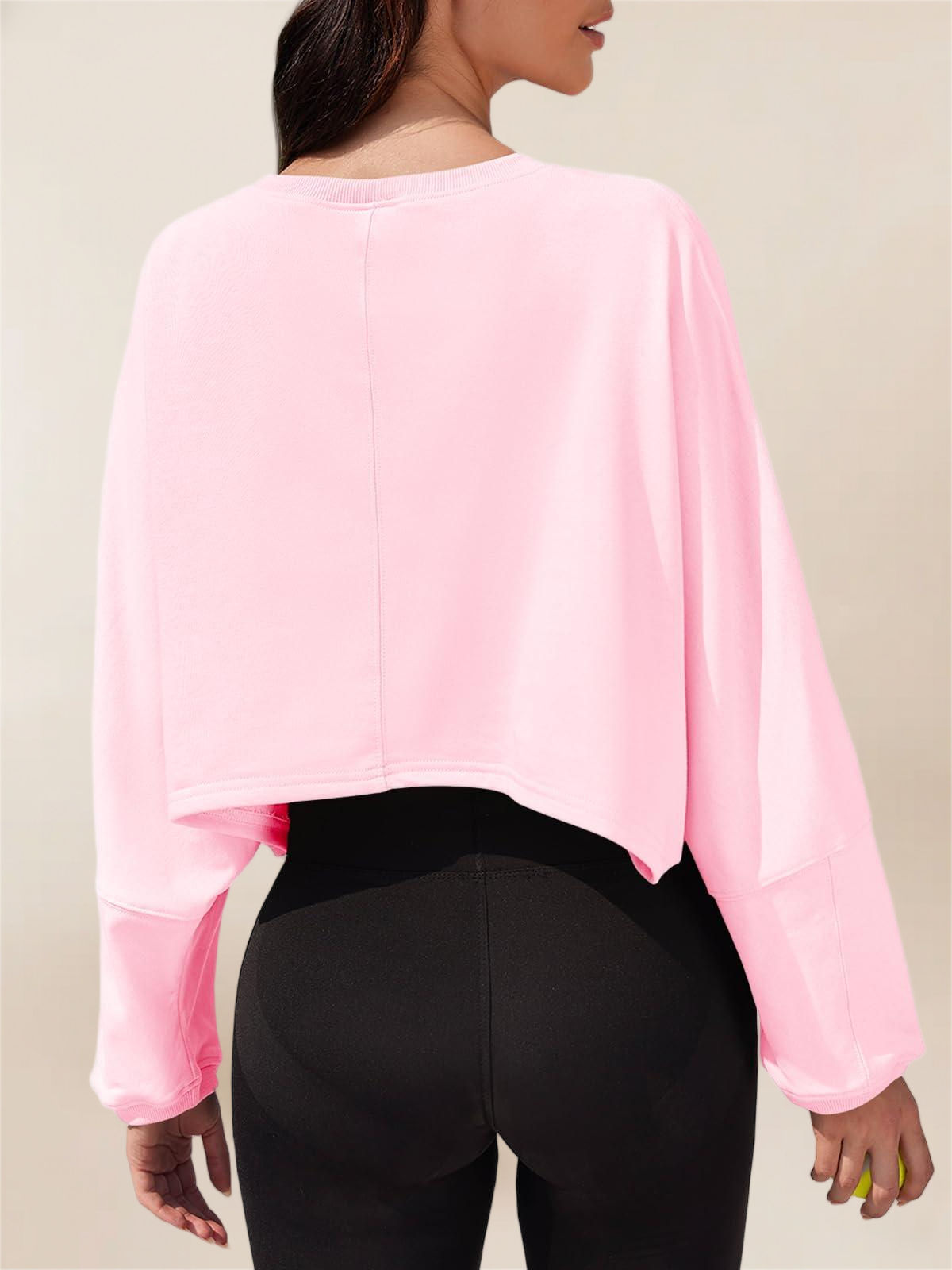 Imily Bela Womens Long Ballon Sleeve Sweatshirts Tops Cropped Crew Neck Loose Fit Casual Workout Shirts
