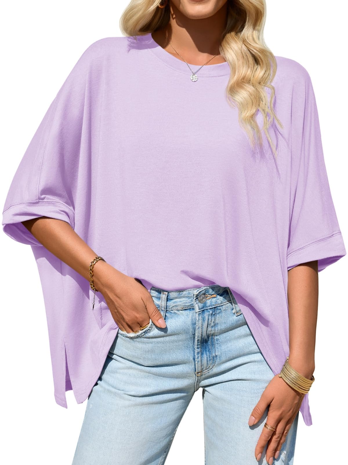 Imily Bela Womens Oversized Tshirts Batwing Short Sleeve Asymmetric Hem Tops Summer Casual Loose Fit Tunic Tee Shirts