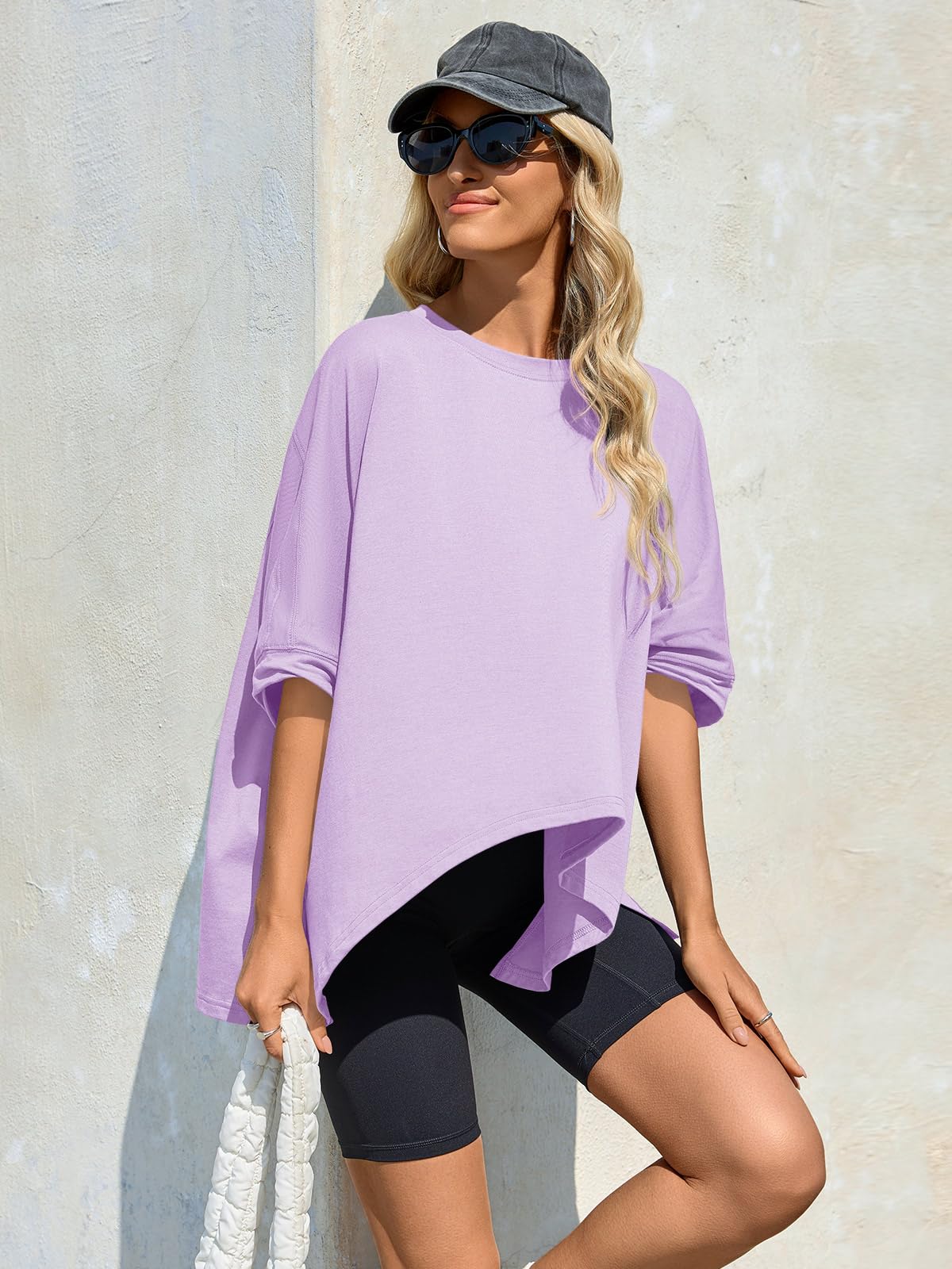 Imily Bela Womens Oversized Tshirts Batwing Short Sleeve Asymmetric Hem Tops Summer Casual Loose Fit Tunic Tee Shirts