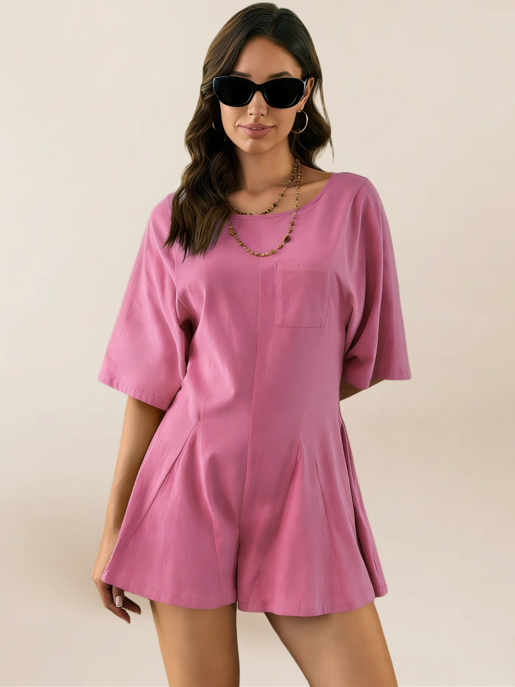 Imily Bela Rompers for Women Summer Outfits Slim Fit Short Sleeve Crew Neck Jumpsuits with Pocket