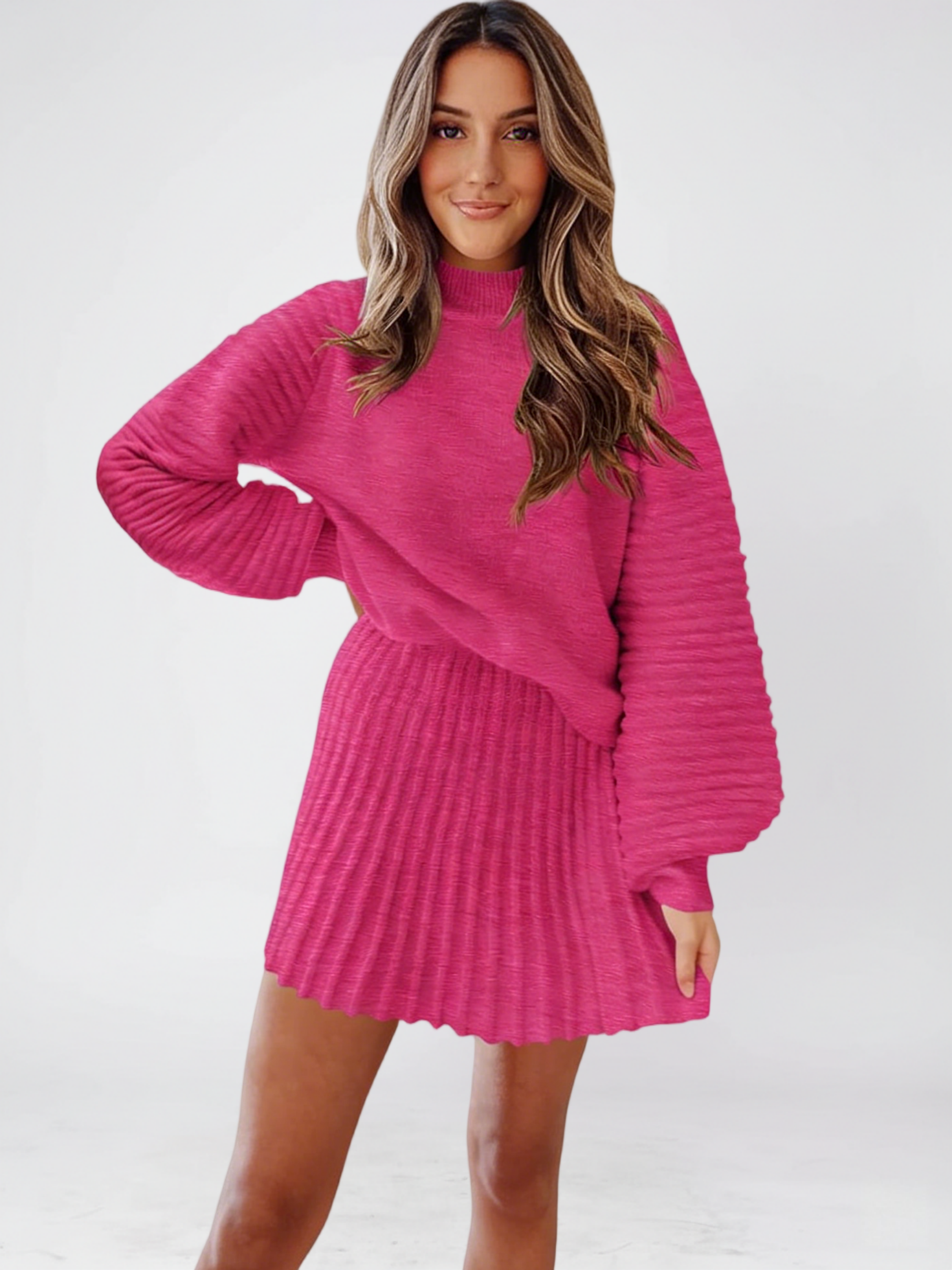 Imily Bela Womens 2 Piece Skirt Sets 2025 Mock Neck Ribbed Sweaters and Mini Skirt Fall Winter Two Piece Outfits