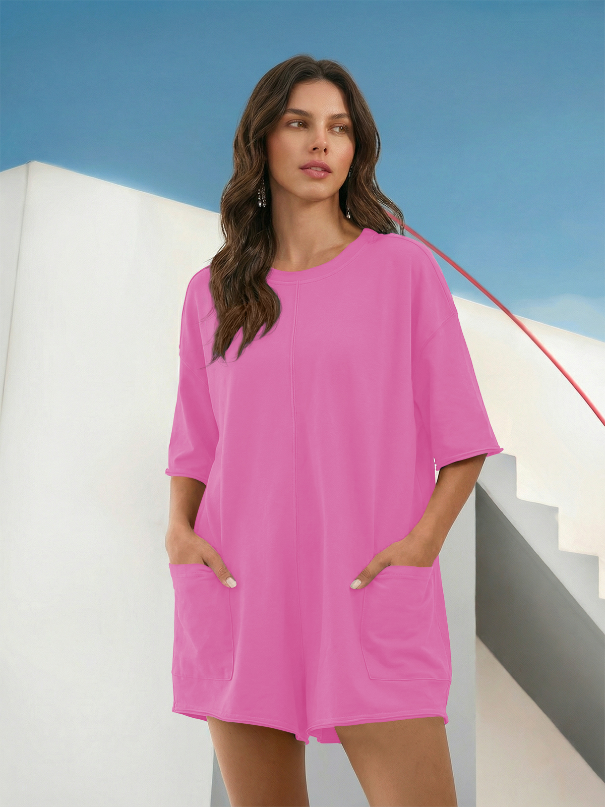 Imily Bela Rompers for Women 2025 Summer Athletic Oversized Romper Short Sleeve Jumpsuit with Pockets