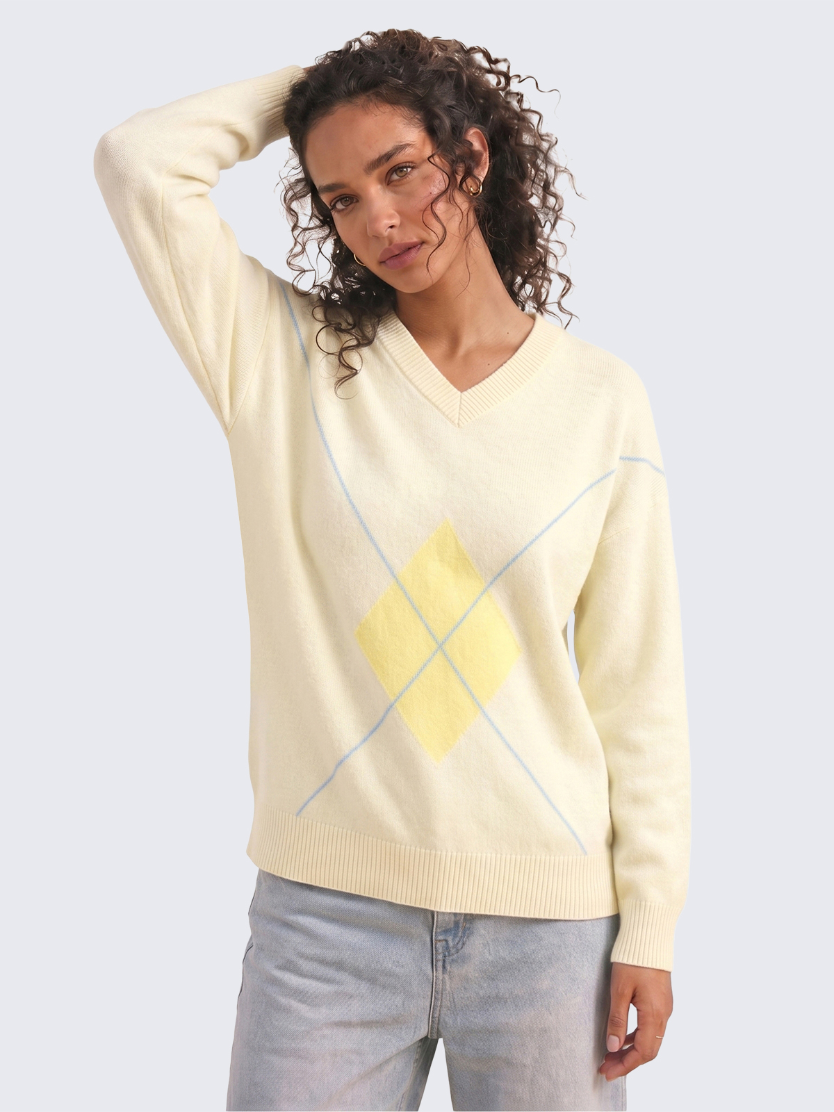 Imily Bela Argyle Drop-Shoulder V-Neck Sweater