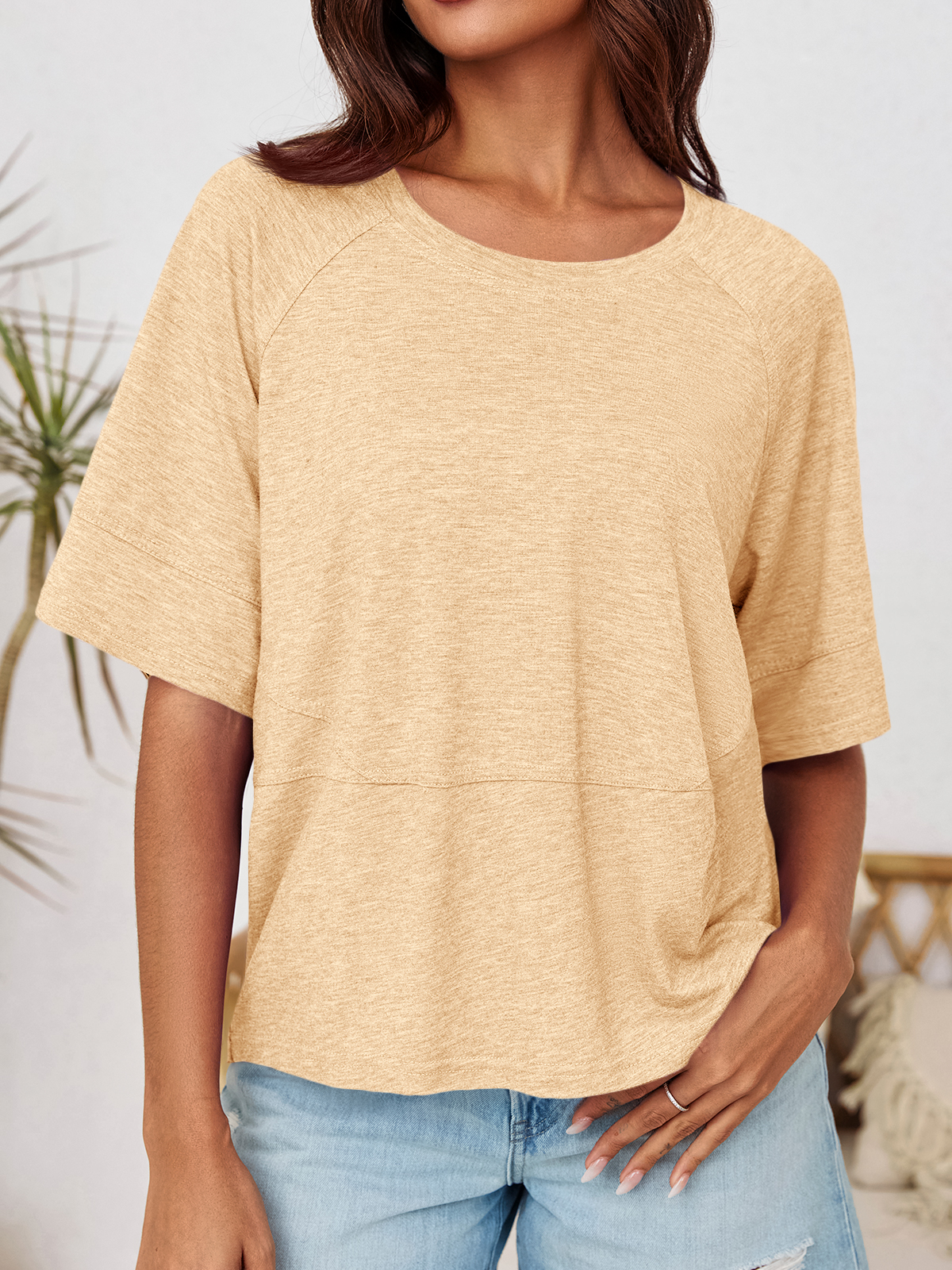 Imily Bela Womens Oversized T Shirts Summer Casual Crewneck 3/4 Sleeve Loose Fit Cute Flowy Tops