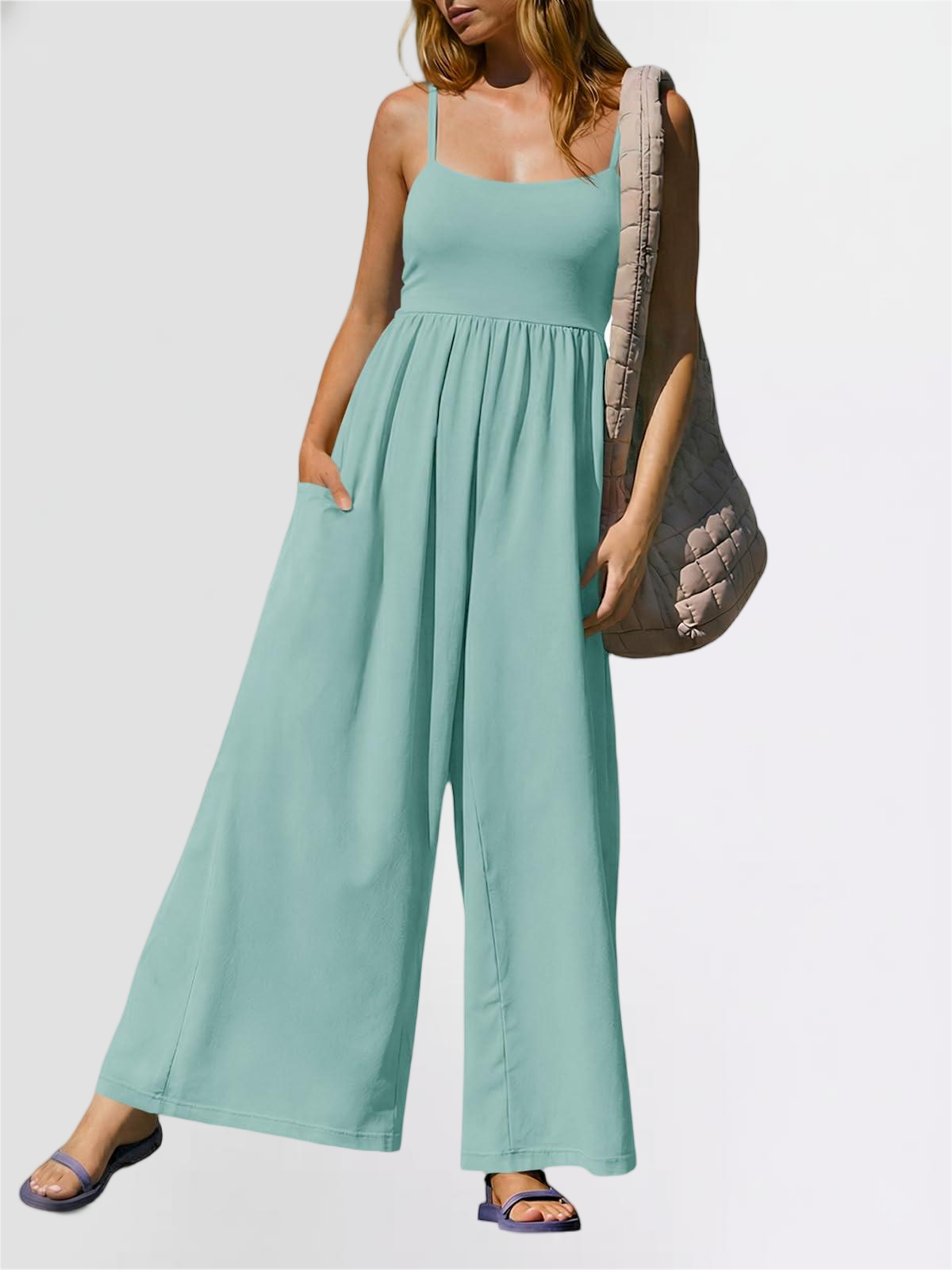 Imily Bela Womens Summer Jumpsuits One Piece Casual Loose Overalls Spaghetti Strap Wide Leg Rompers With Pockets Workout Outfits