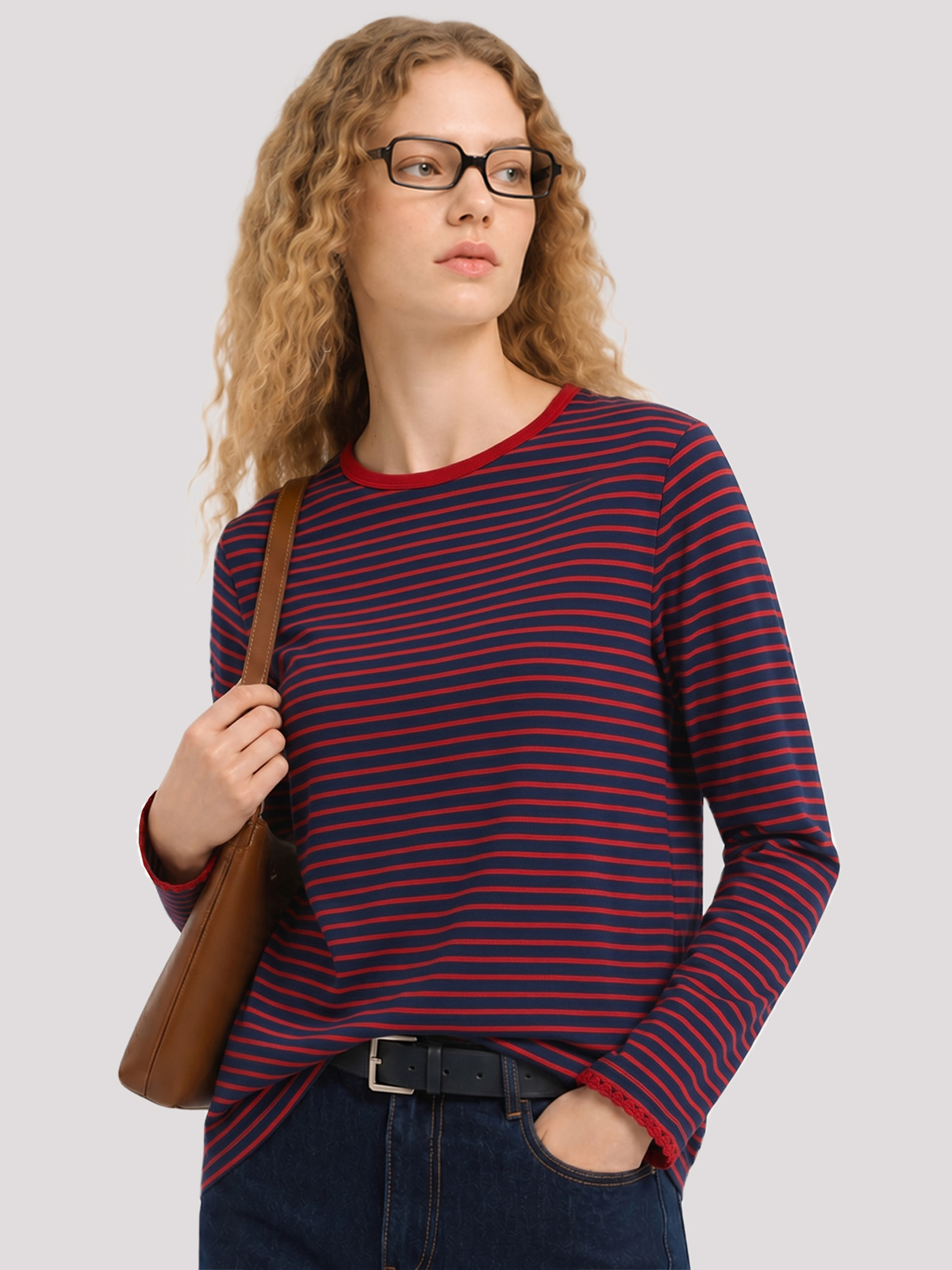 Imily Bela Scalloped-Trim Striped Long-Sleeve Tee