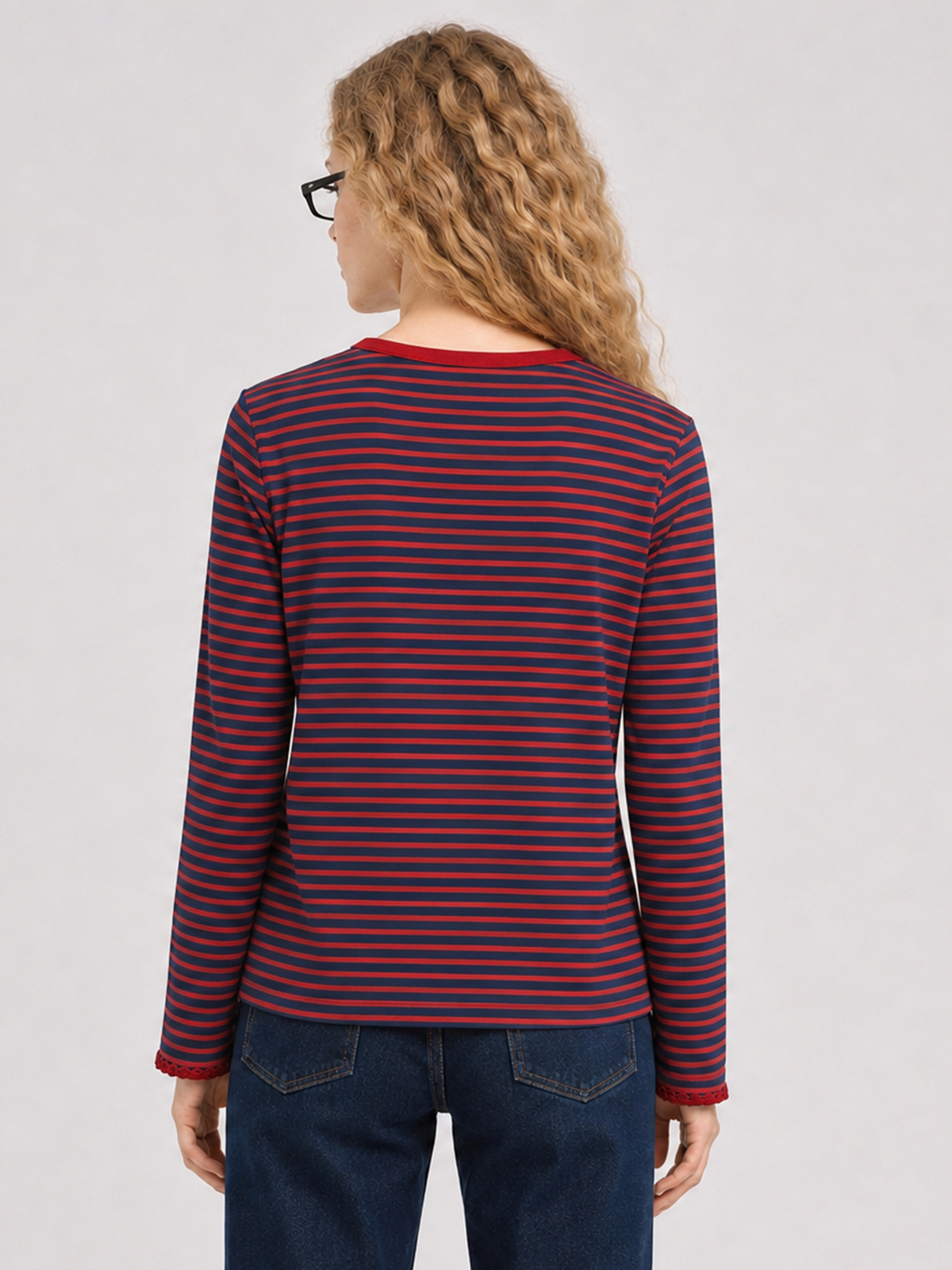 Imily Bela Scalloped-Trim Striped Long-Sleeve Tee