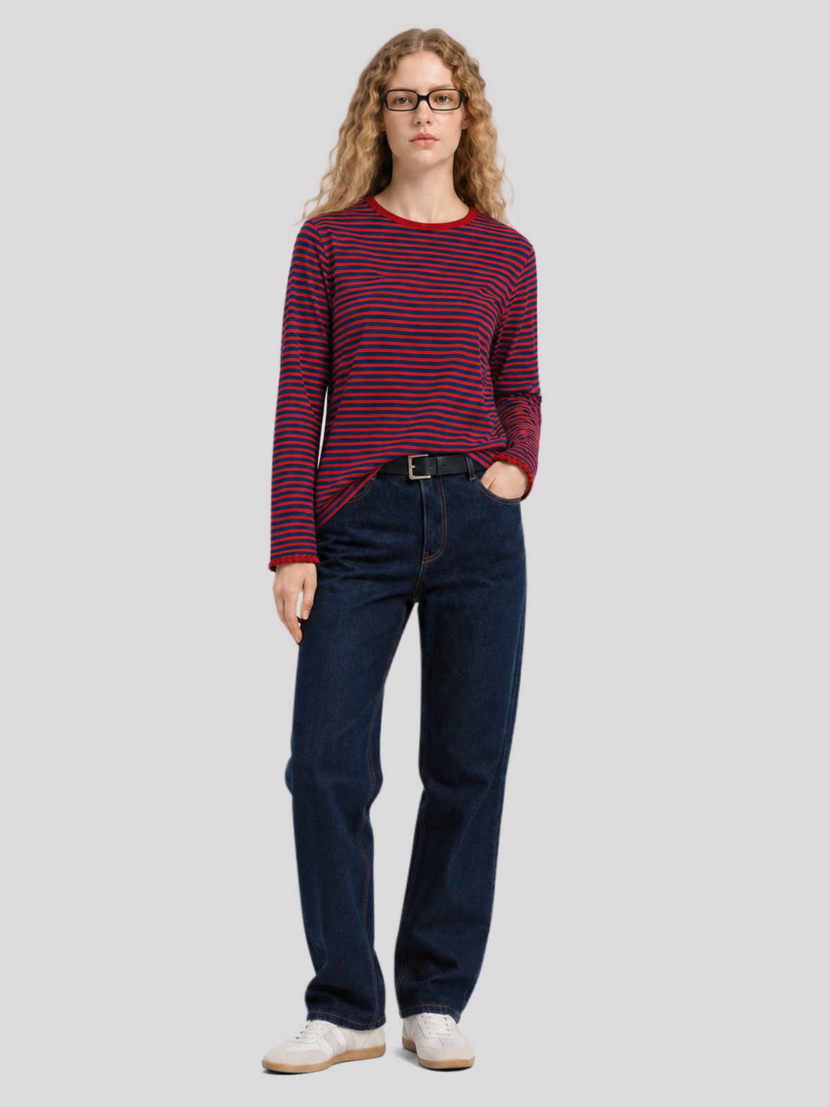 Imily Bela Scalloped-Trim Striped Long-Sleeve Tee