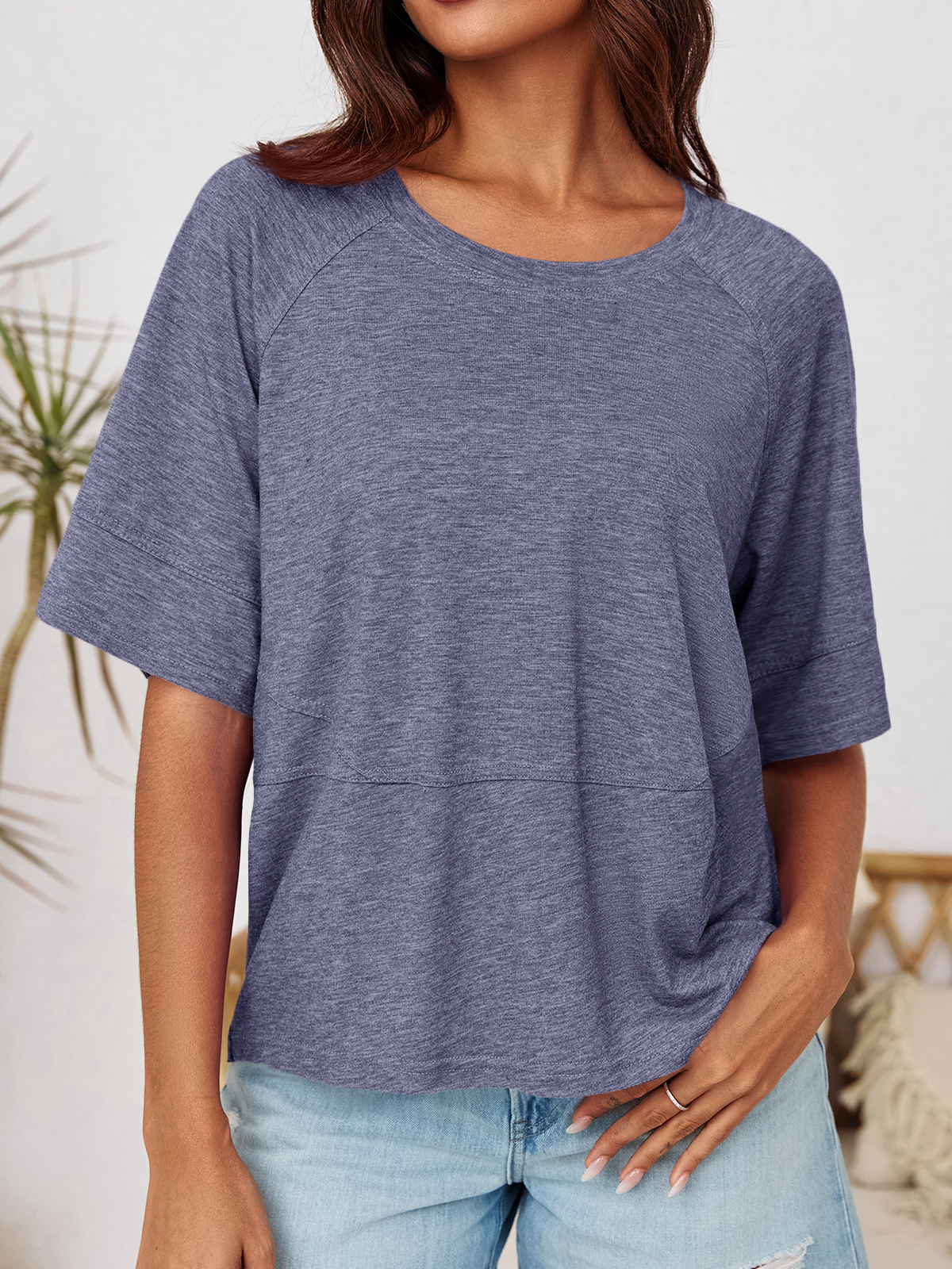 Imily Bela Womens Oversized T Shirts Summer Casual Crewneck 3/4 Sleeve Loose Fit Cute Flowy Tops