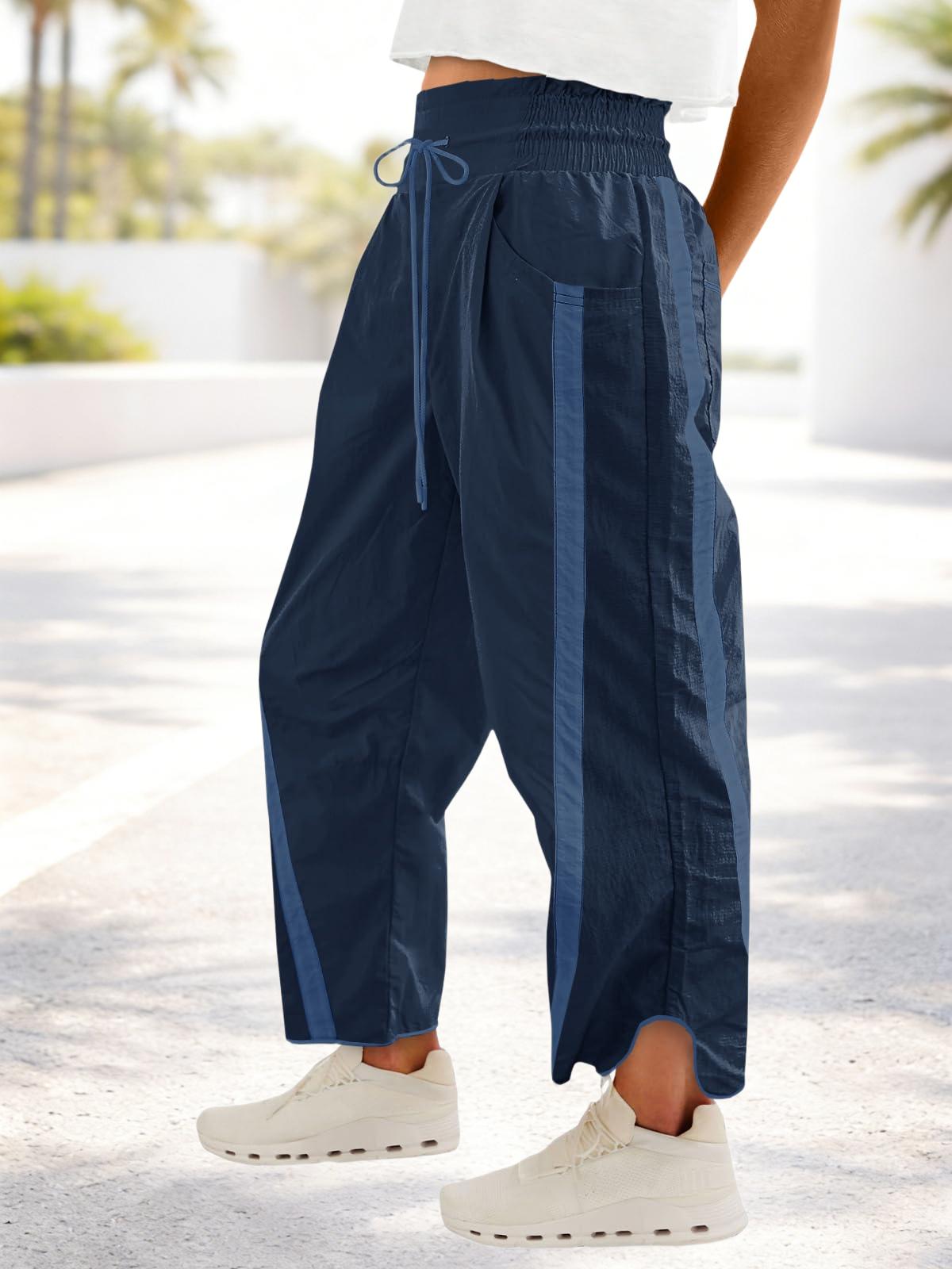 Imily Bela Women's Baggy Wide Leg Pants Casual Drawstring Elastic Waisted Contrast Color Workout Y2K Track Pants