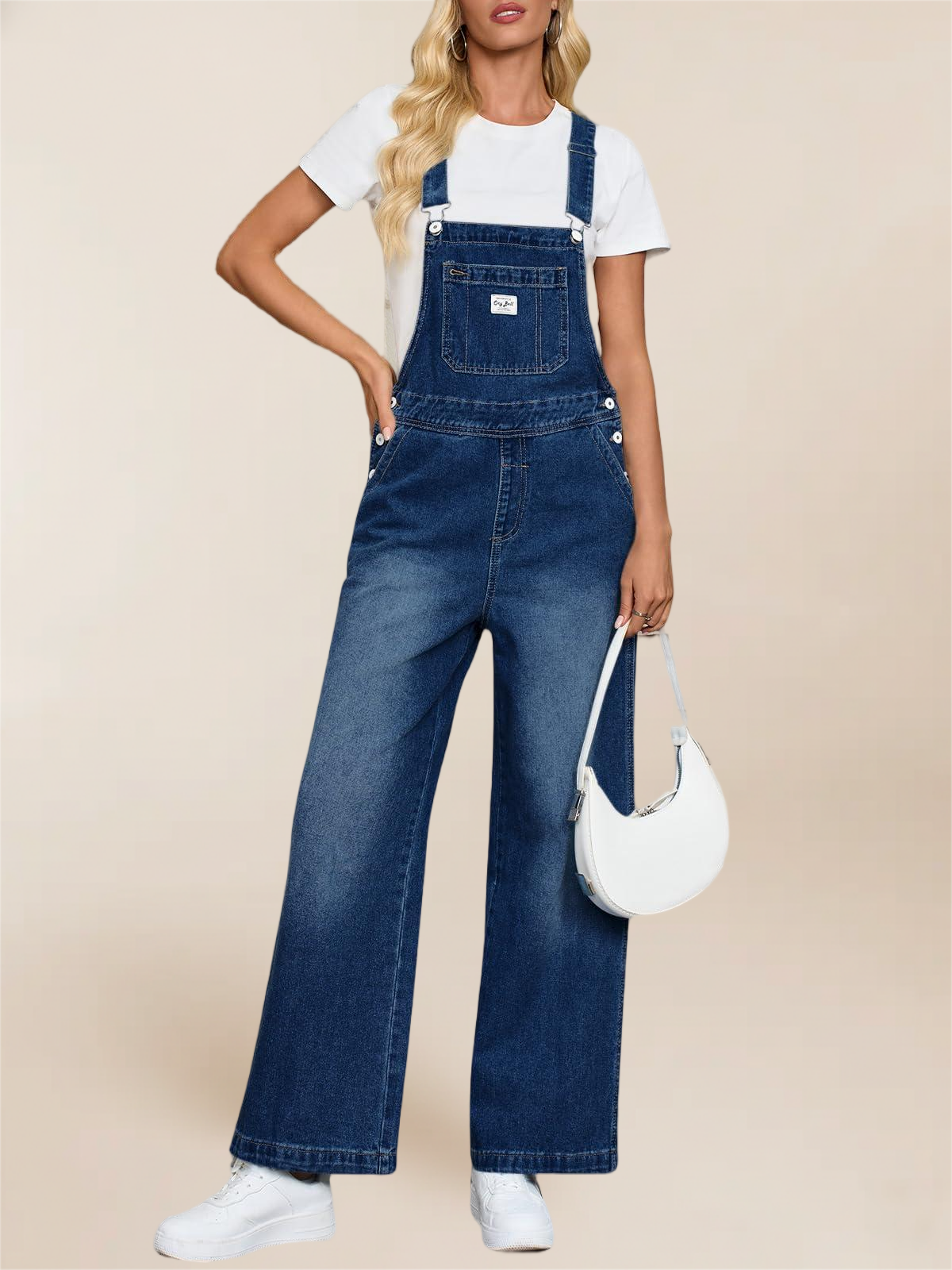 Imily Bela Women'S Denim Bib Overalls Casual Adjustable Strap Wide Leg Jean Jumpsuits Loose Fit Long Rompers With Pockets