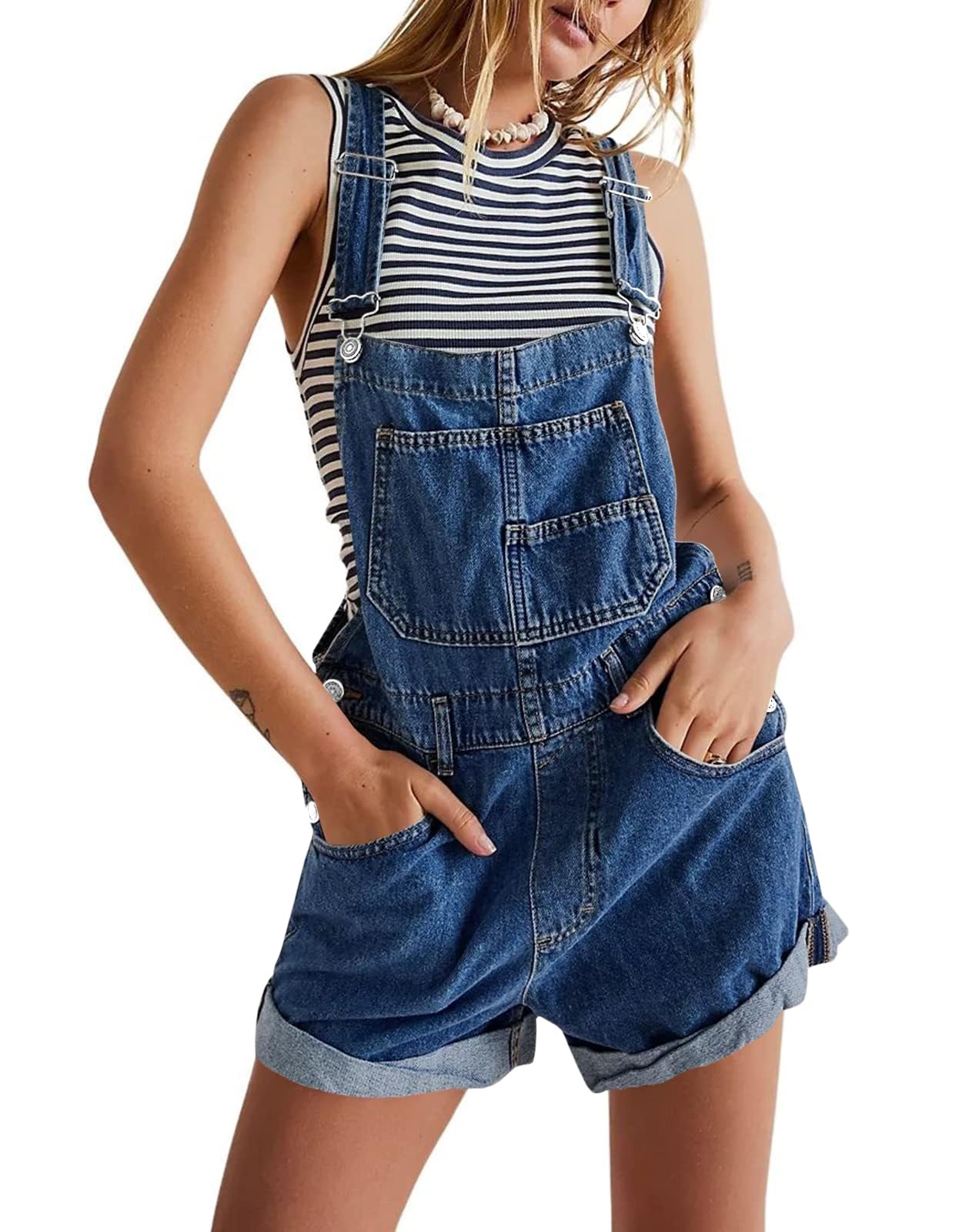 Imily Bela Womens Denim Bib Overall Shorts Casual Classic Adjustable Straps Cuffed Hem Jean Shortalls Summer Outfits