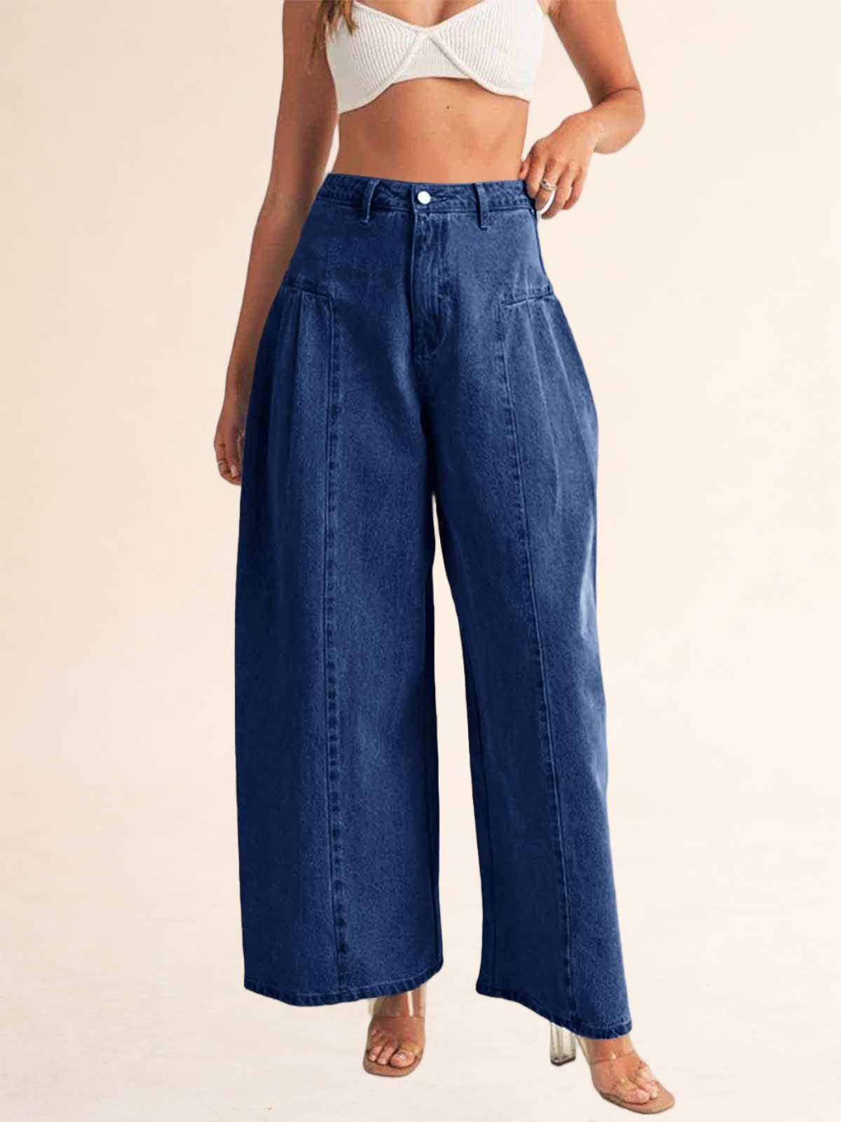 Imily Bela Womens Baggy High Waisted Jeans Loose Boyfriend Wide Leg Side Pleated Denim Pants