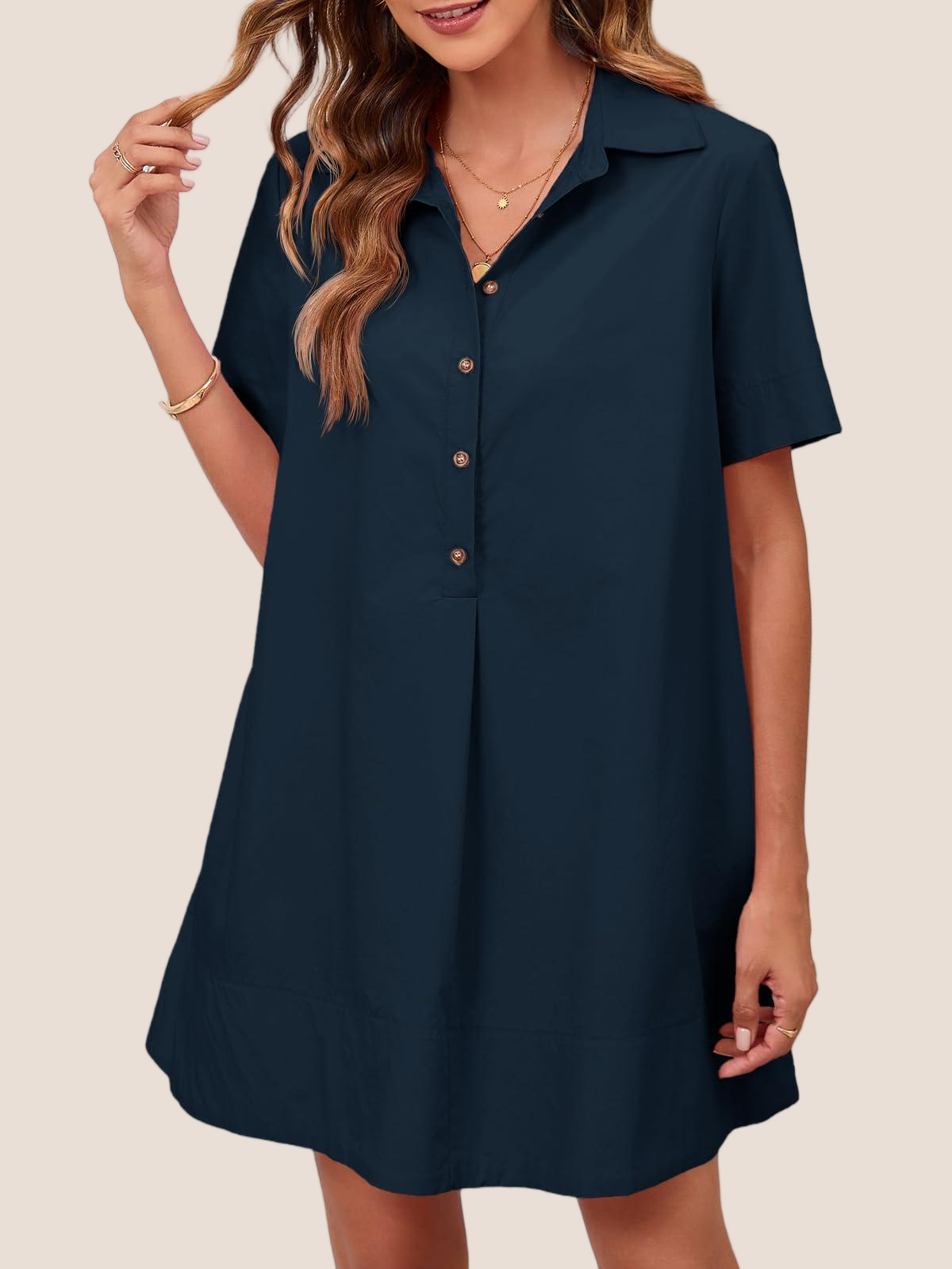 Imily Bela Womens Oversized Shirt Button Mini Dress Short Sleeve Casual Collared V Neck Summer Flowy Dresses