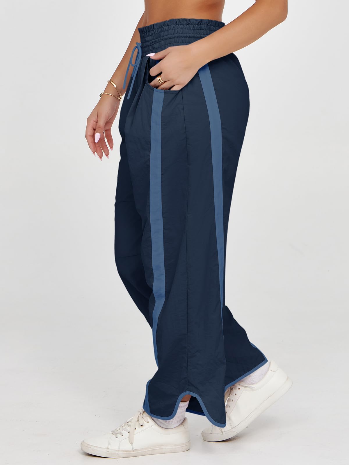 Imily Bela Women's Baggy Wide Leg Pants Casual Drawstring Elastic Waisted Contrast Color Workout Y2K Track Pants