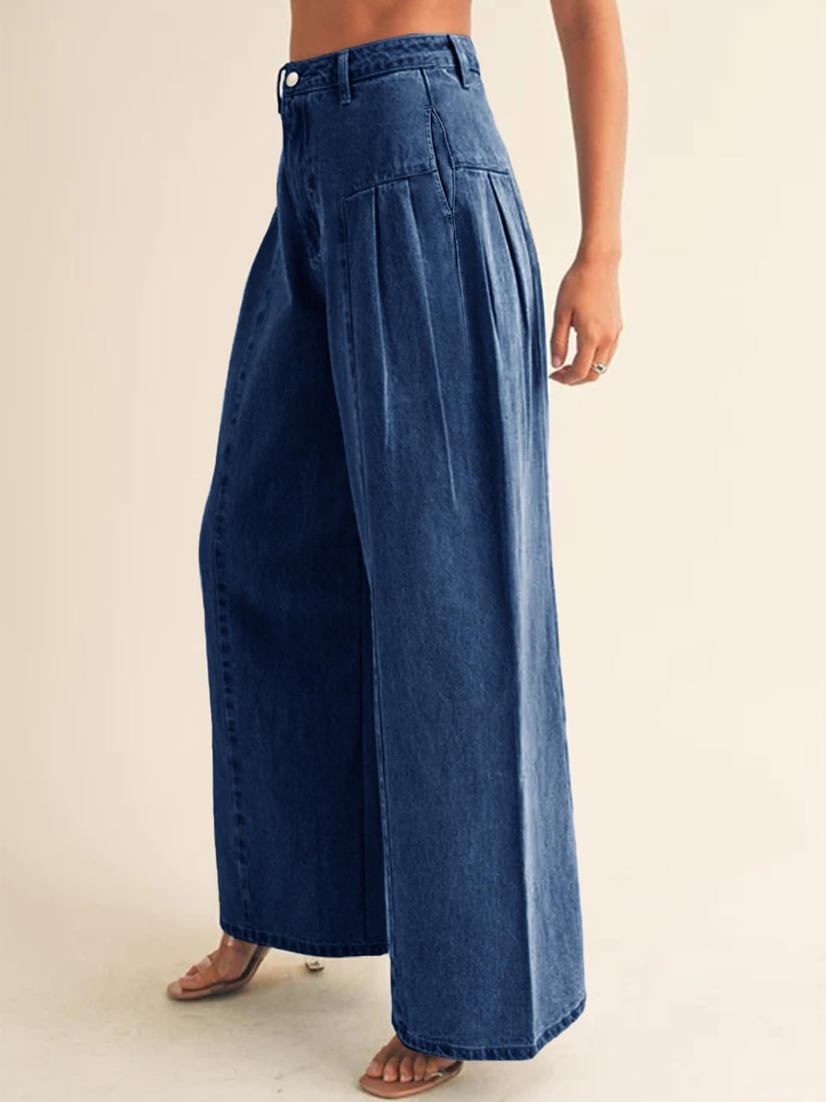 Imily Bela Womens Baggy High Waisted Jeans Loose Boyfriend Wide Leg Side Pleated Denim Pants