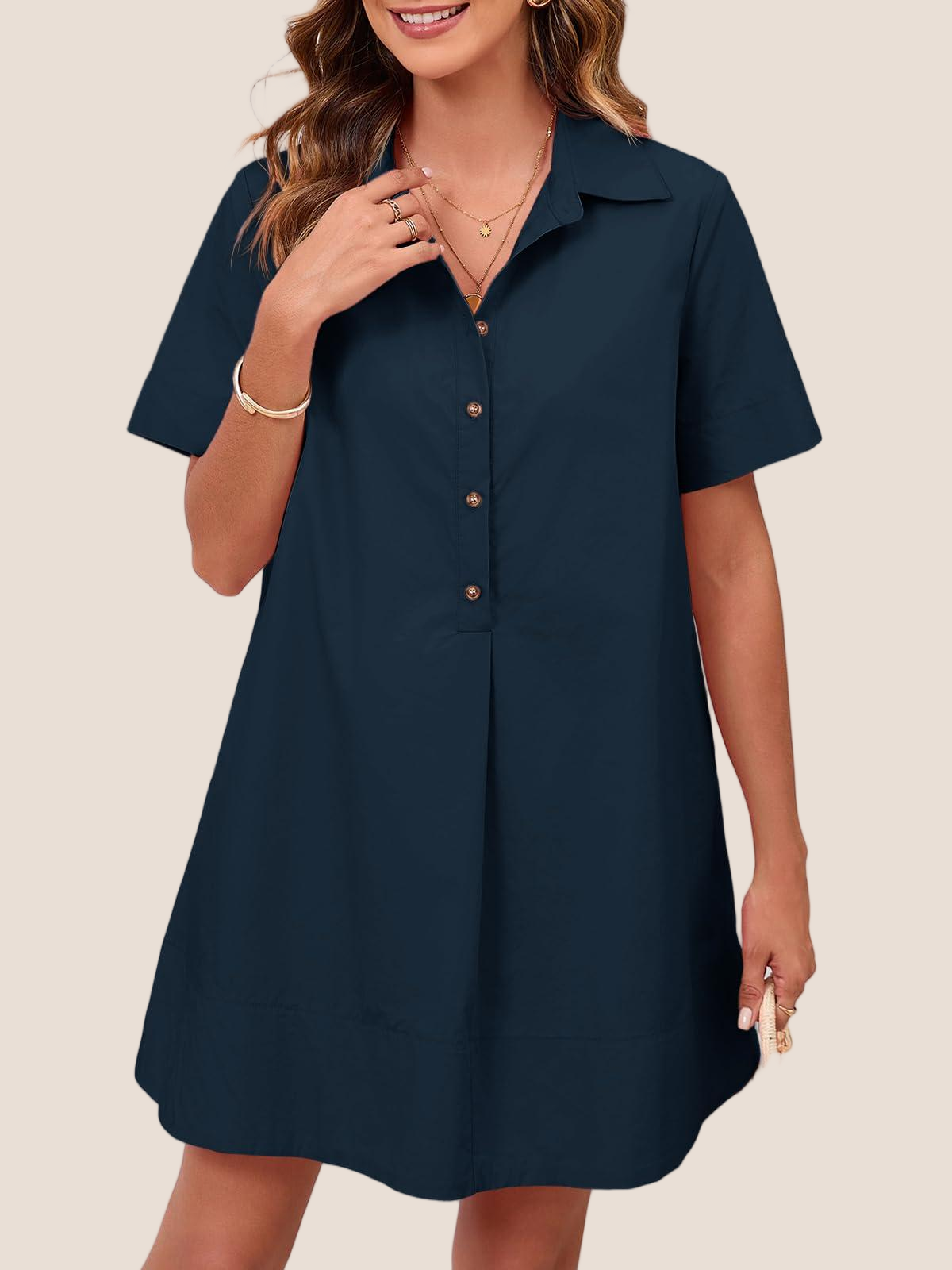 Imily Bela Womens Oversized Shirt Button Mini Dress Short Sleeve Casual Collared V Neck Summer Flowy Dresses