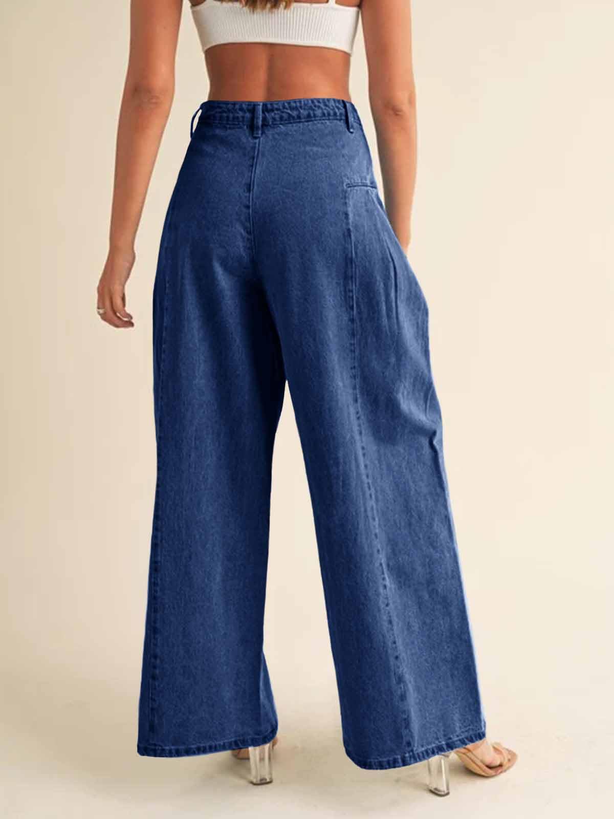 Imily Bela Womens Baggy High Waisted Jeans Loose Boyfriend Wide Leg Side Pleated Denim Pants