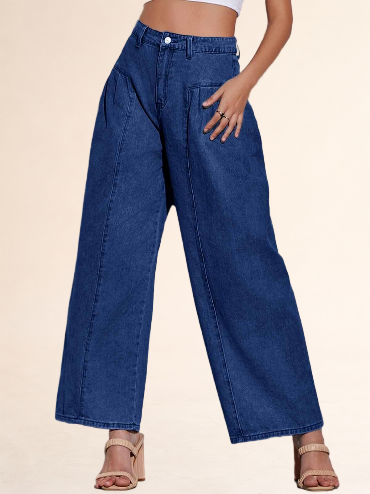 Imily Bela Womens Baggy High Waisted Jeans Loose Boyfriend Wide Leg Side Pleated Denim Pants