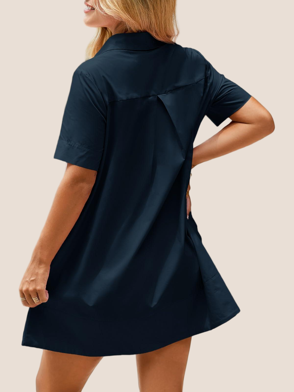 Imily Bela Womens Oversized Shirt Button Mini Dress Short Sleeve Casual Collared V Neck Summer Flowy Dresses