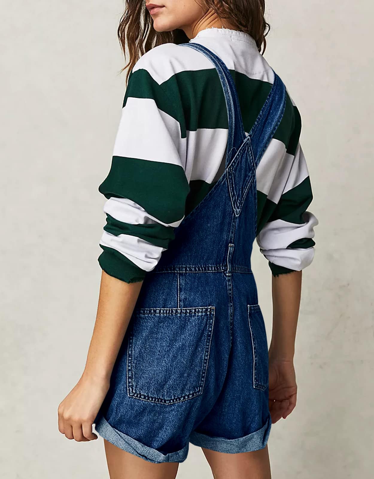 Imily Bela Womens Denim Bib Overall Shorts Casual Classic Adjustable Straps Cuffed Hem Jean Shortalls Summer Outfits