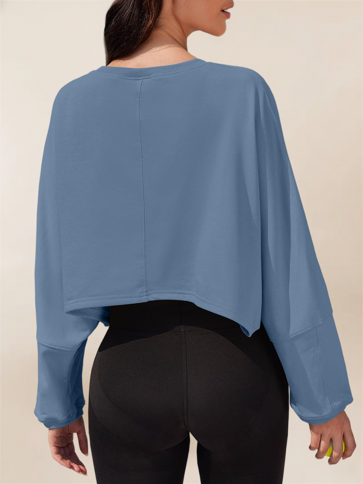 Imily Bela Womens Long Ballon Sleeve Sweatshirts Tops Cropped Crew Neck Loose Fit Casual Workout Shirts