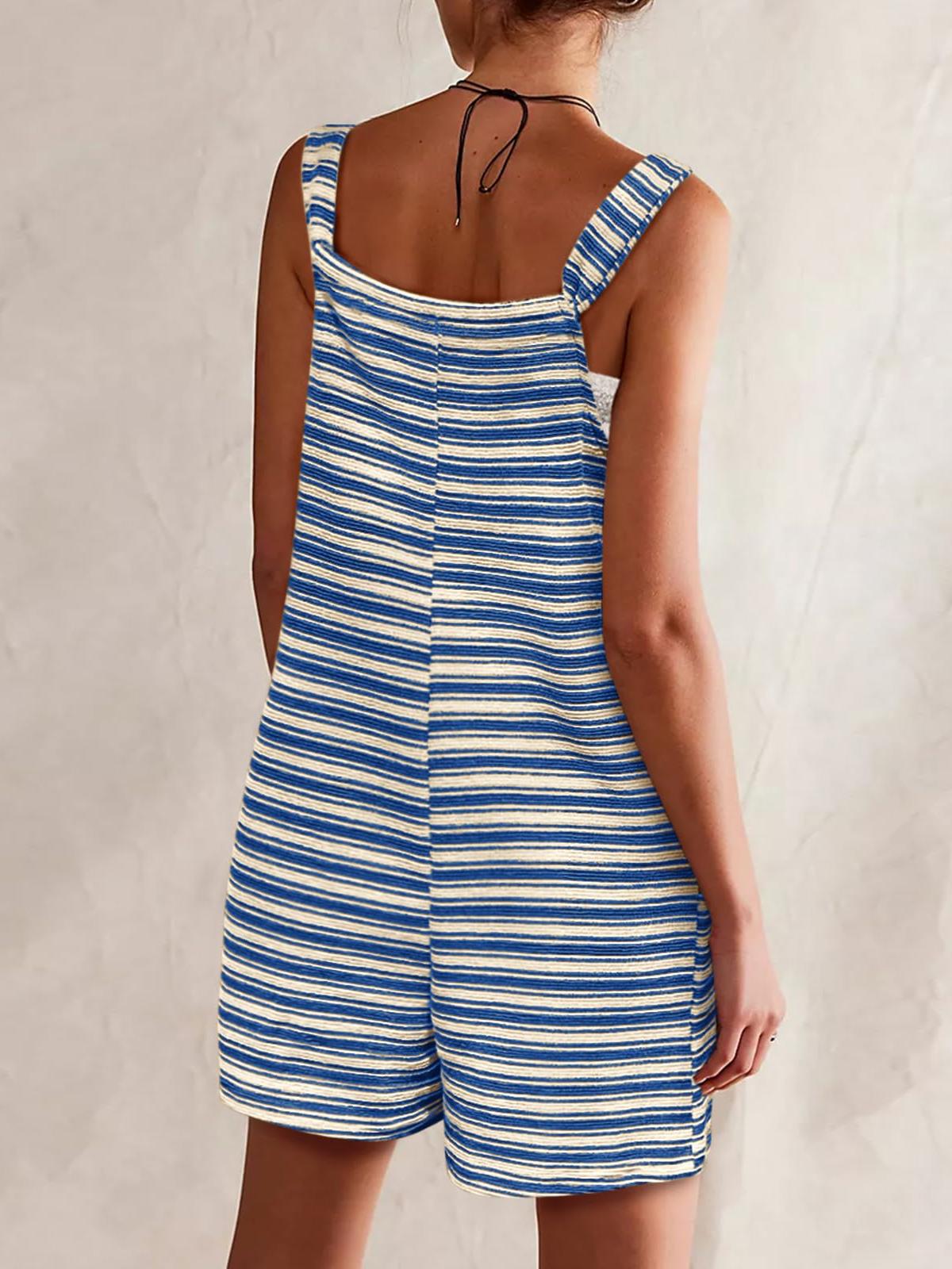 Imily Bela Womens Summer Casual Sleeveless Romper Loose Striped Tied Shorts Overalls Jumpsuit with Pockets