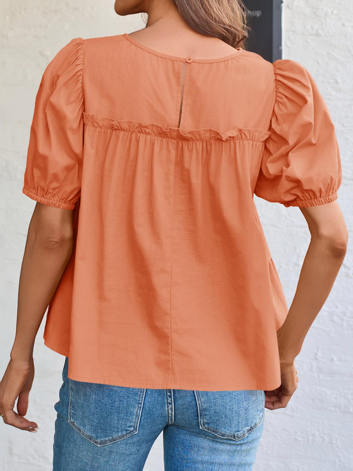 Imily Bela Womens Puff Sleeve Peplum Babydoll Tops Summer Flowy Pleated Cotton T-Shirts Casual Loose Fit Cute Blouse