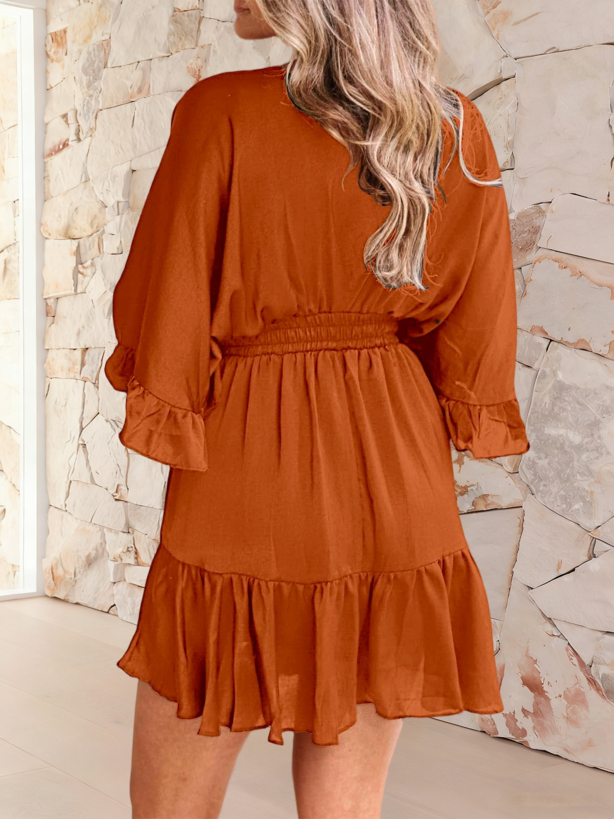 Imily Bela Womens V Neck Casual Dresses Summer Loose High Waist Ruffle Pleated Cute Mini Short Dress