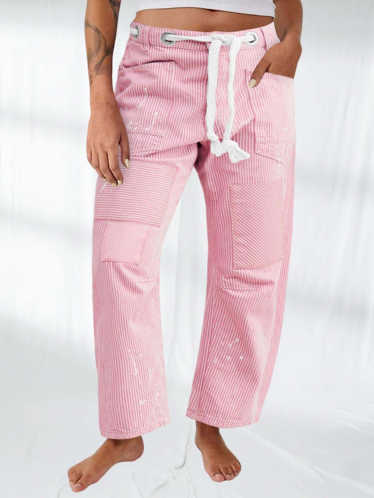 Imily Bela Womens Baggy Barrel Horseshoe Jeans Wide Leg Patchwork Low Rise Denim Pants with Pockets