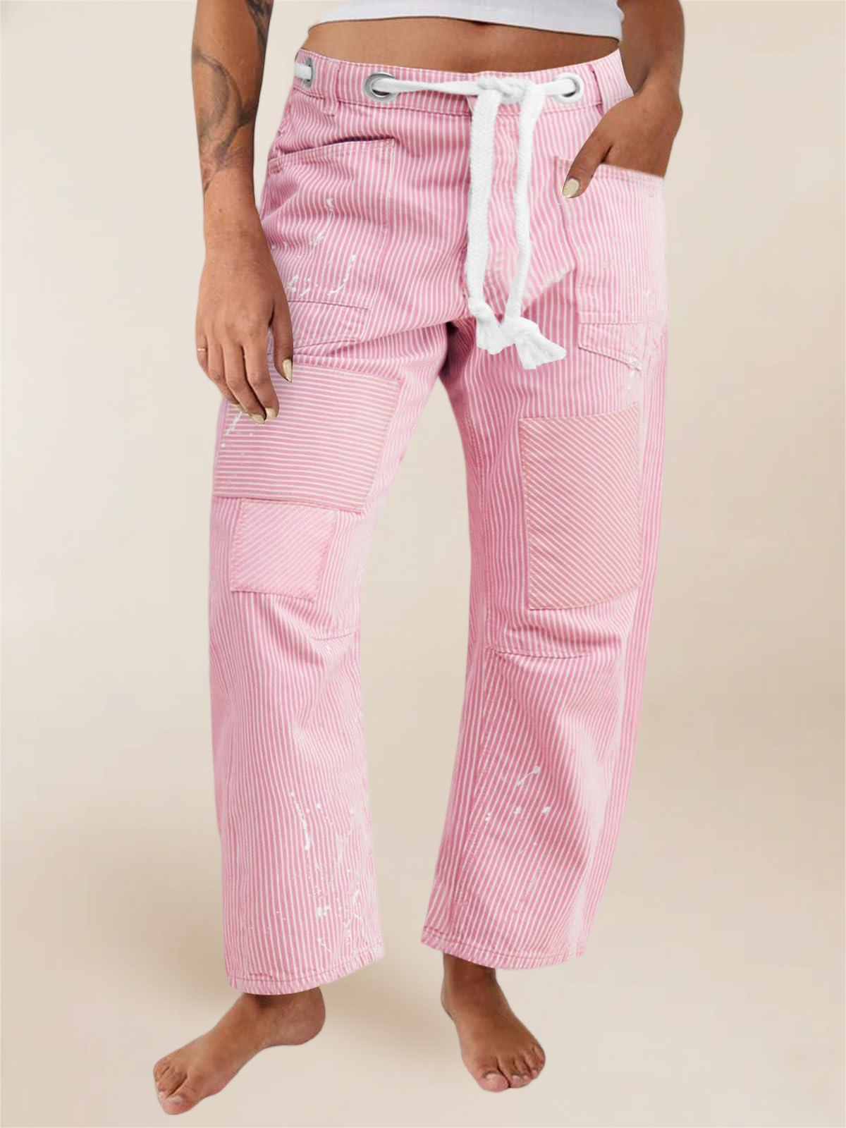 Imily Bela Womens Baggy Barrel Horseshoe Jeans Wide Leg Patchwork Low Rise Denim Pants with Pockets