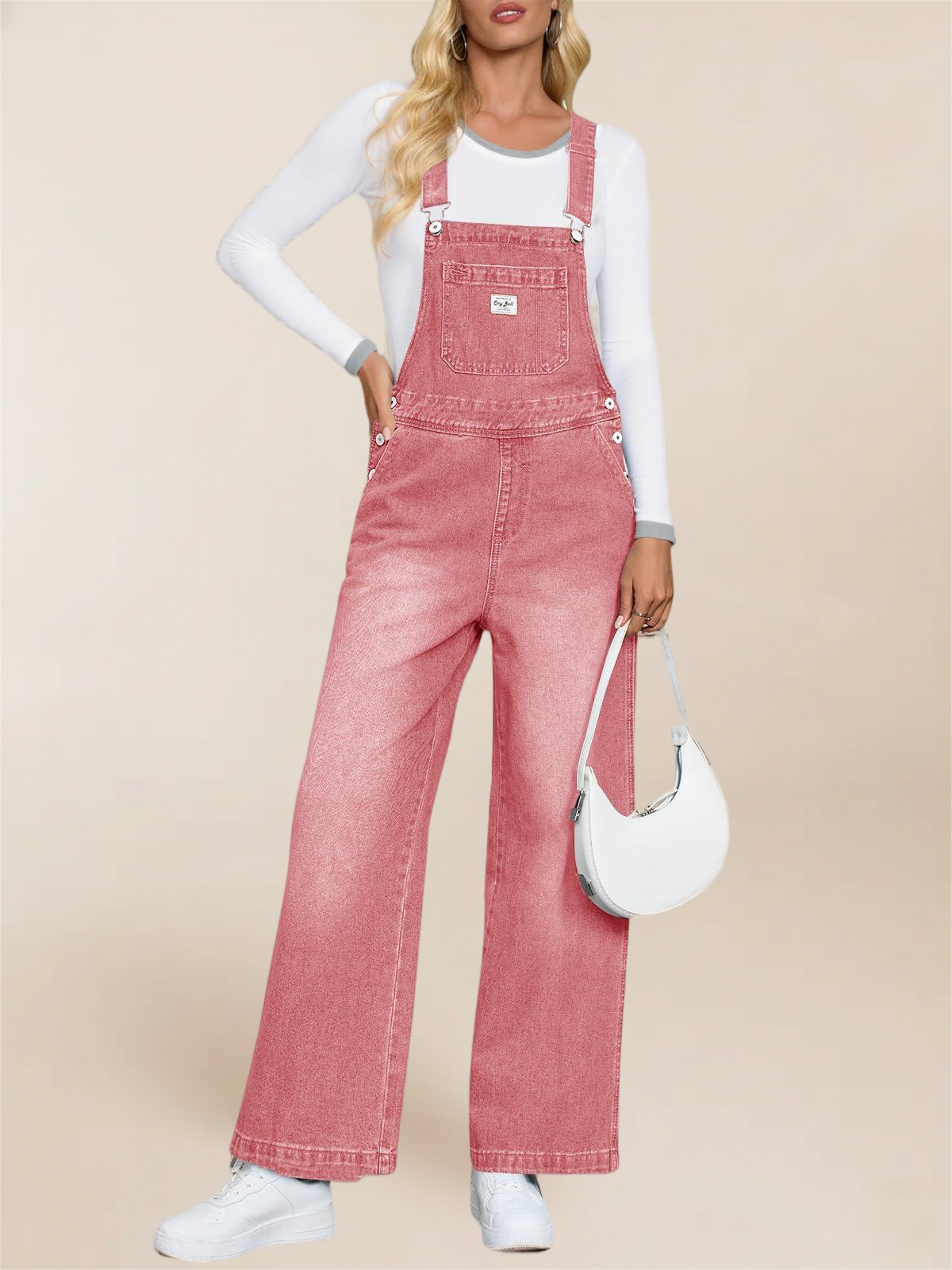 Imily Bela Women'S Denim Bib Overalls Casual Adjustable Strap Wide Leg Jean Jumpsuits Loose Fit Long Rompers With Pockets