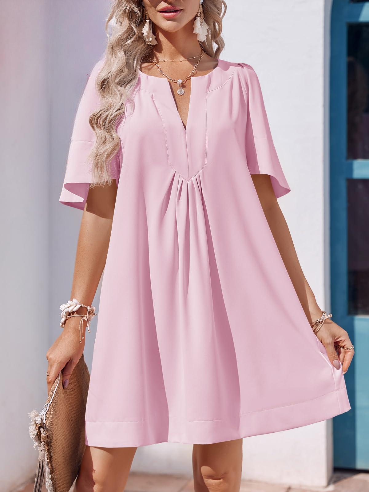 Imily Bela Womens Flutter Short Sleeve Mini Dress Casual V Neck Loose Flowy Summer Dresses