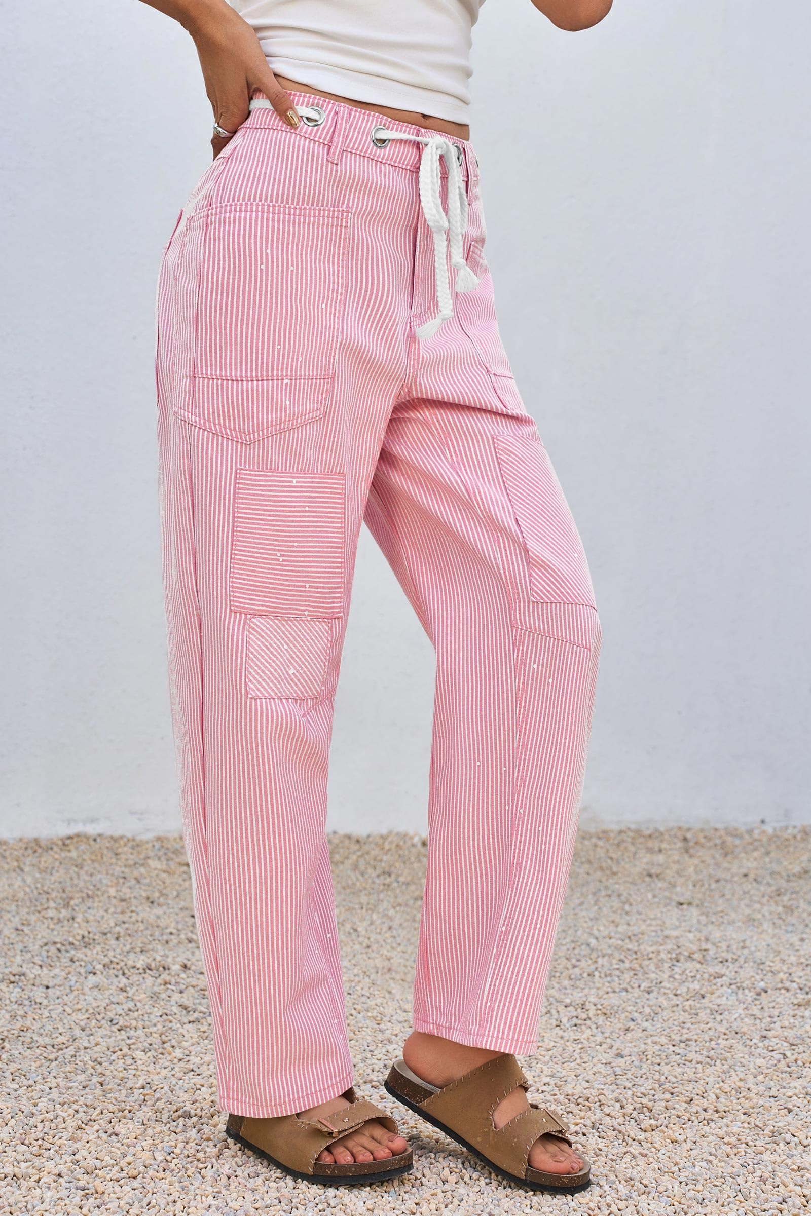 Imily Bela Womens Baggy Barrel Horseshoe Jeans Wide Leg Patchwork Low Rise Denim Pants with Pockets