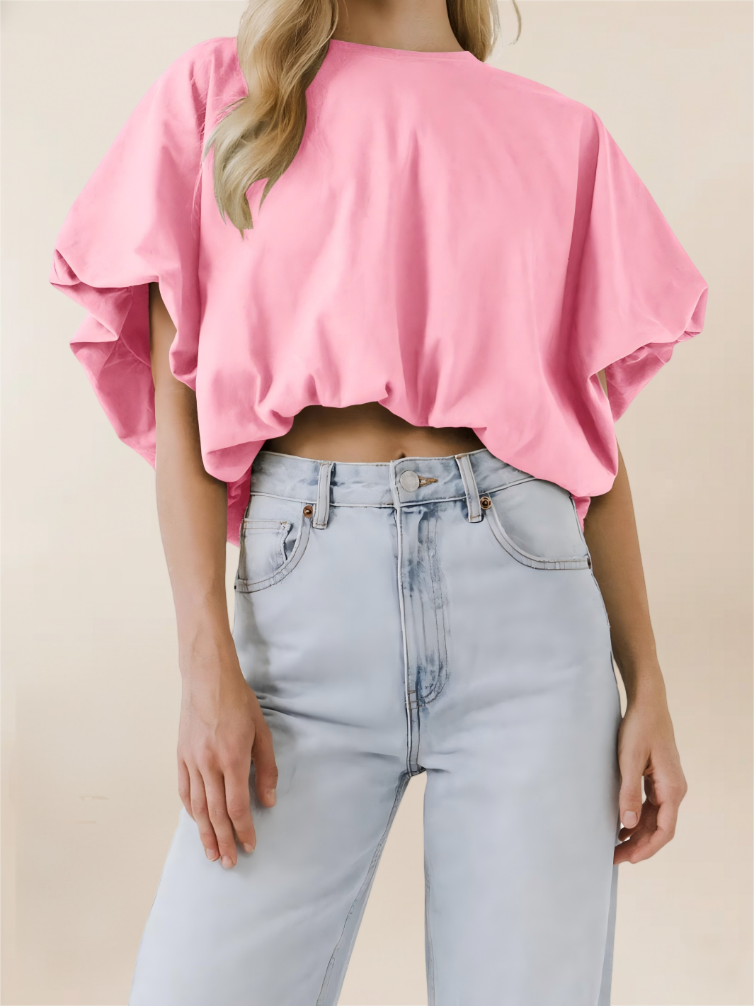 Imily Bela Womens Summer Crewneck Crop Tops Short Sleeve Casual Loose Cropped T Shirts