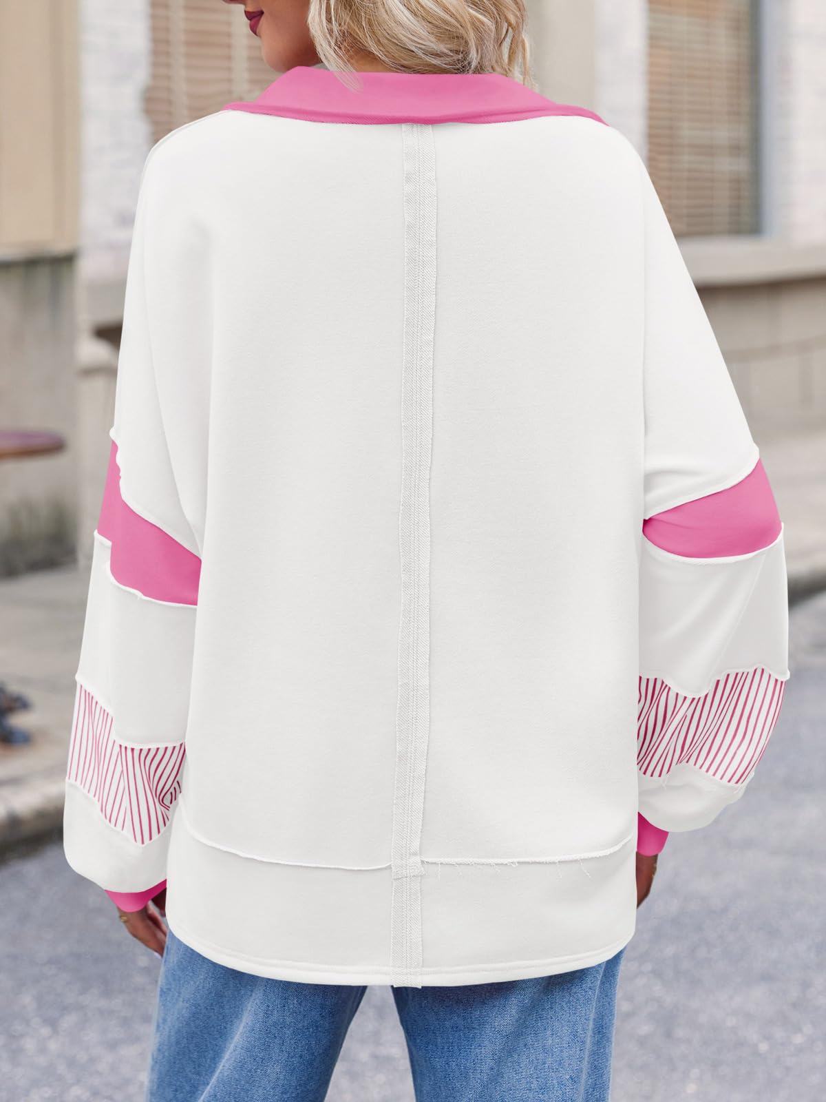 Imily Bela Womens Color Block Oversized Sweatshirt Polo V Neck Long Sleeve Shirts Casual Loose Pullover Tops