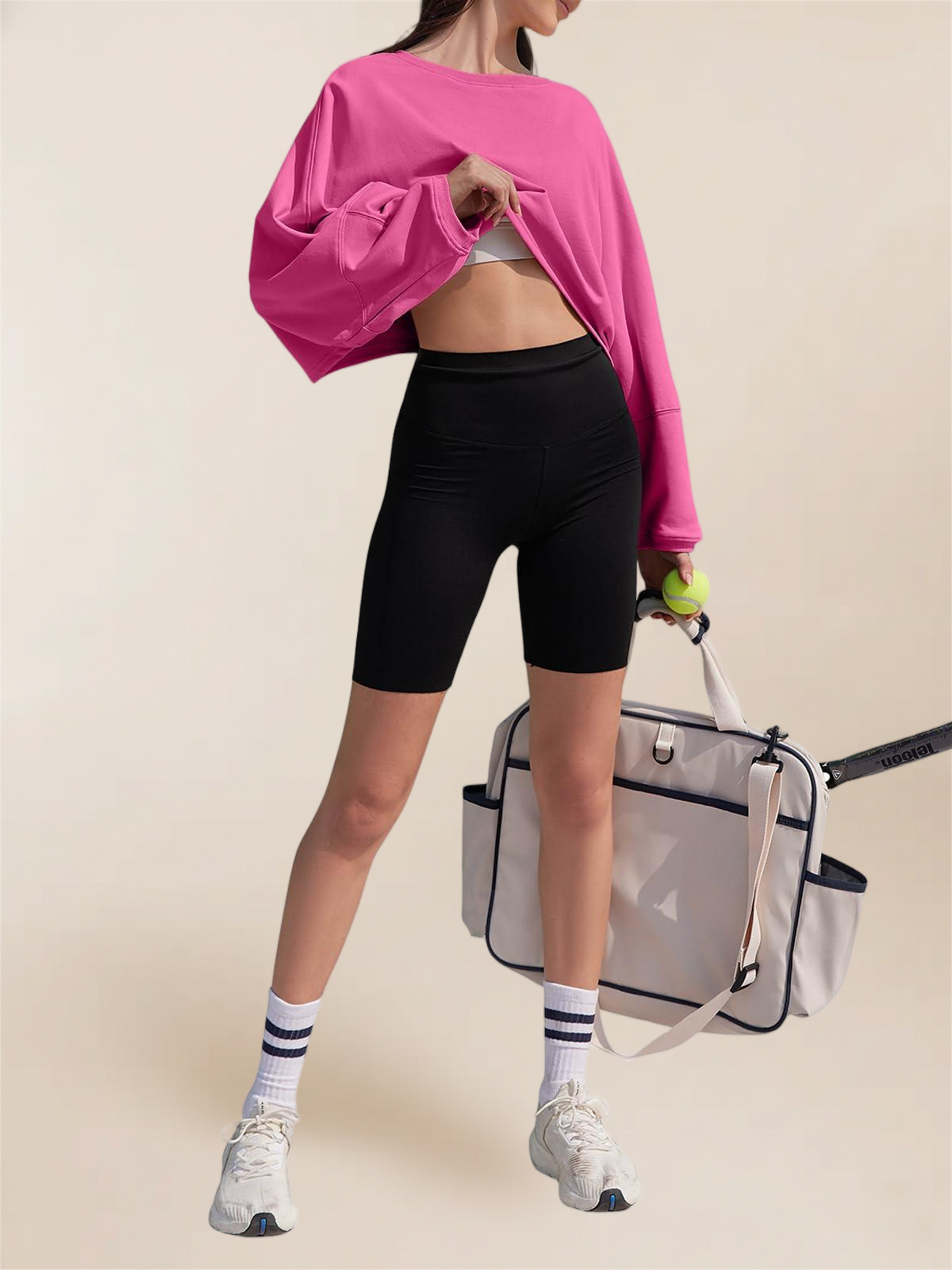 Imily Bela Womens Long Ballon Sleeve Sweatshirts Tops Cropped Crew Neck Loose Fit Casual Workout Shirts