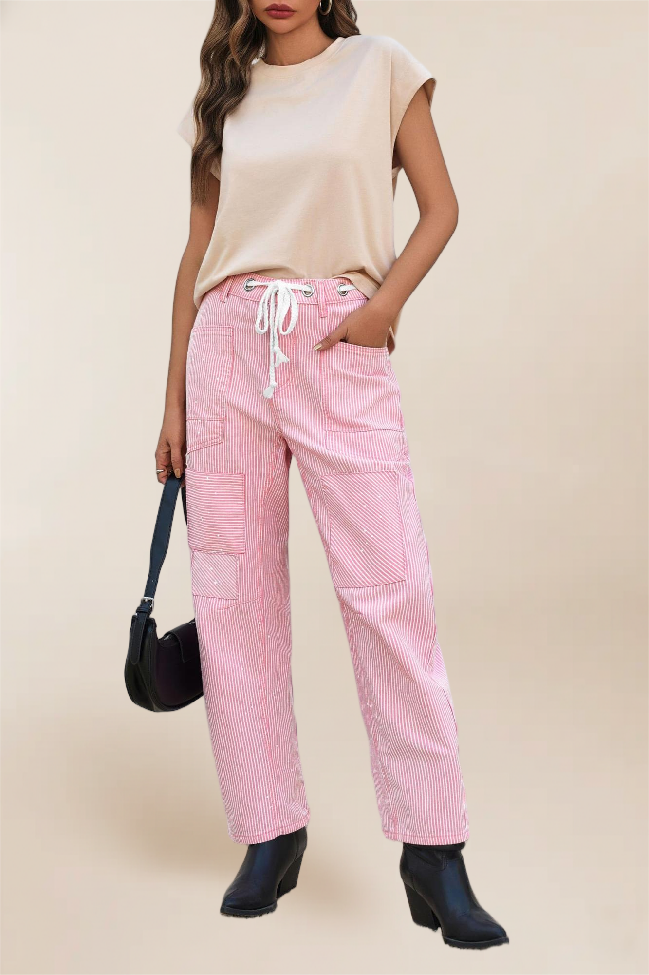 Imily Bela Womens Baggy Barrel Horseshoe Jeans Wide Leg Patchwork Low Rise Denim Pants with Pockets