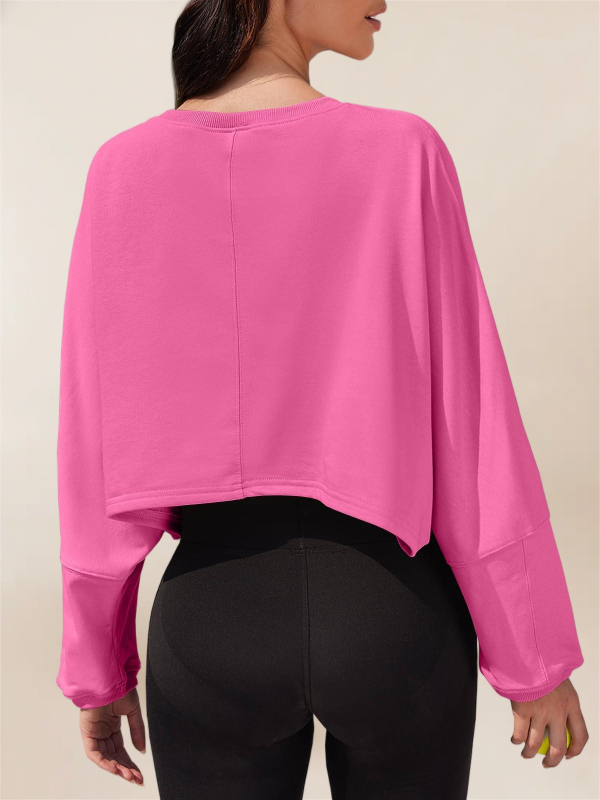 Imily Bela Womens Long Ballon Sleeve Sweatshirts Tops Cropped Crew Neck Loose Fit Casual Workout Shirts